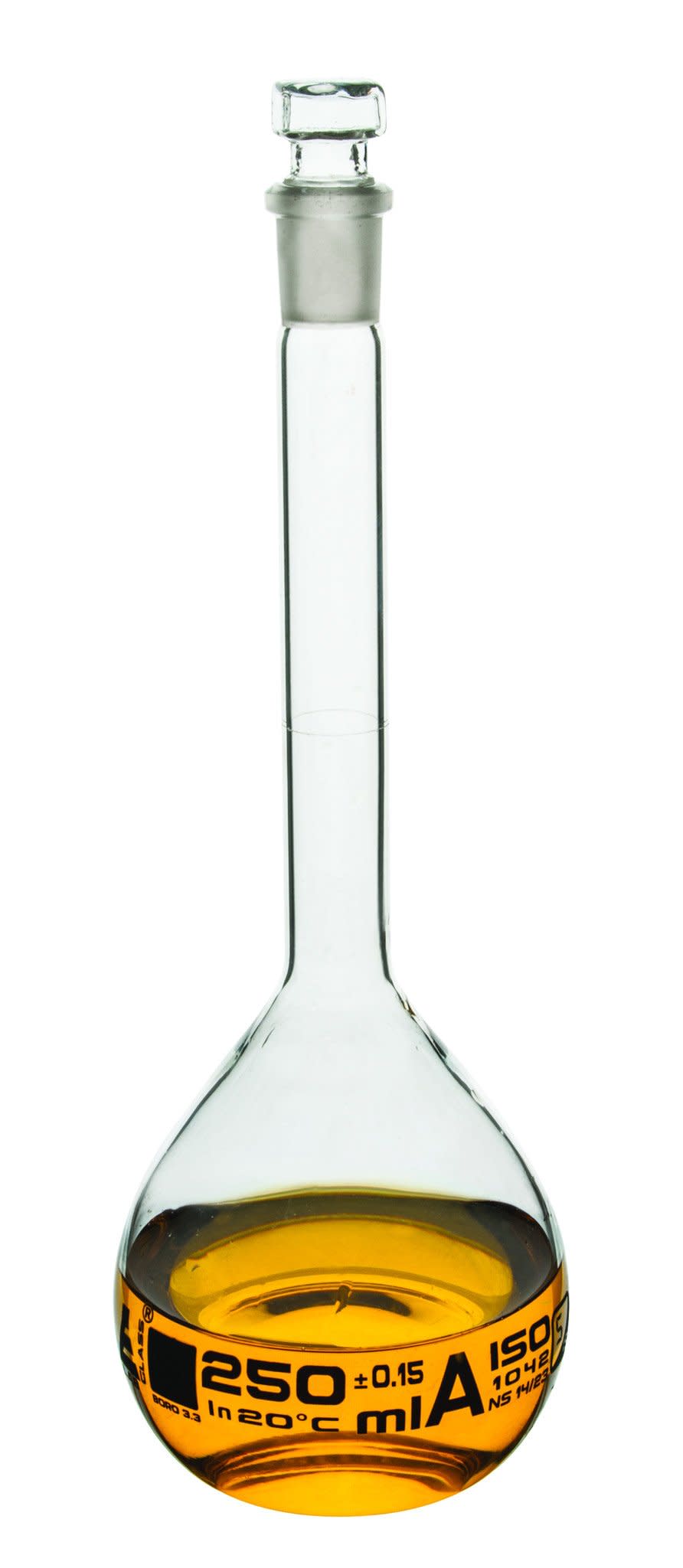Borosilicate Volumetric Flask with Hollow Glass Stopper, 5000ml, Class A, Blue Print, Autoclavable
