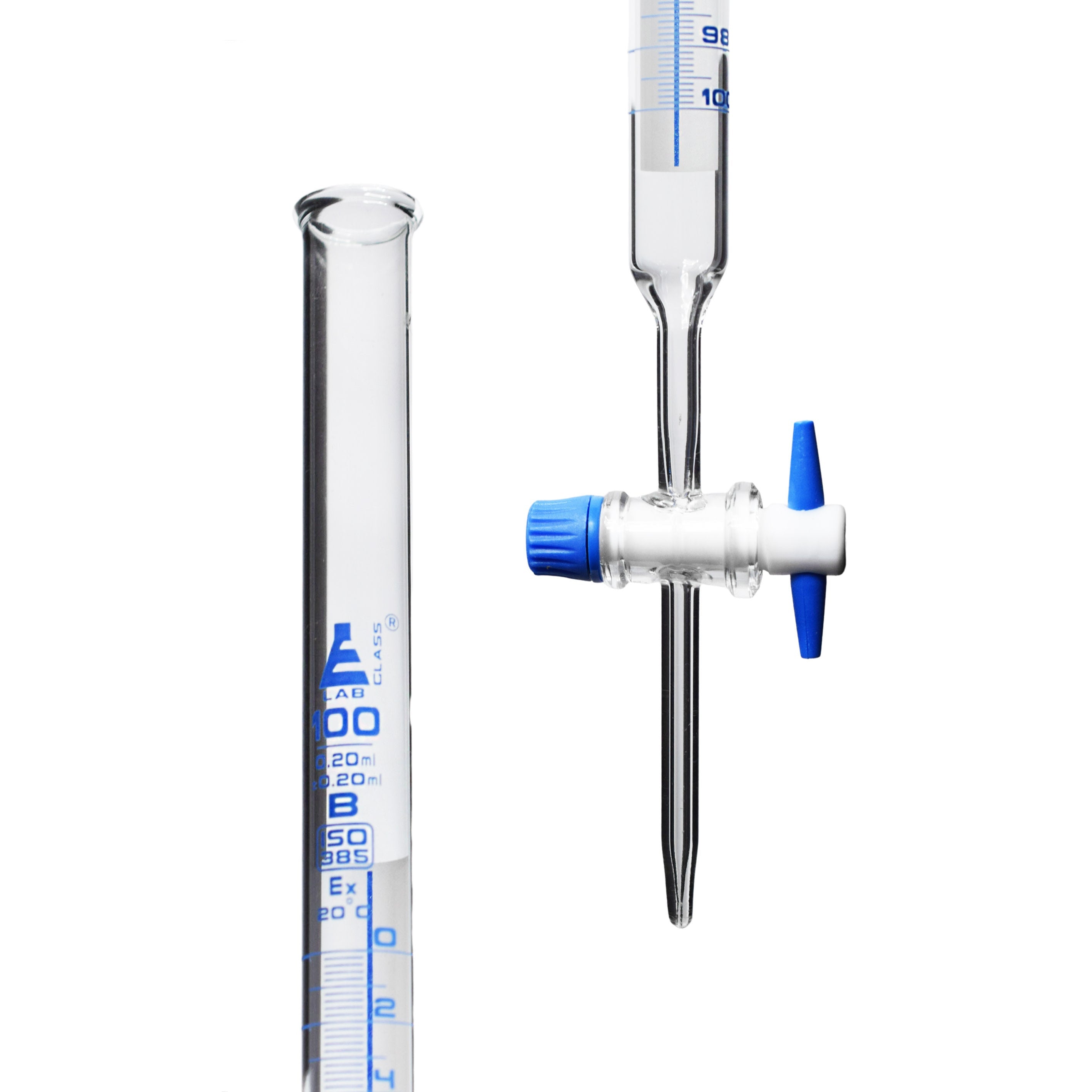 Schellbach Glass ASTM Graduated Burette with PTFE Stopcock, 100 ml, 0.20 ml Graduation, Class B