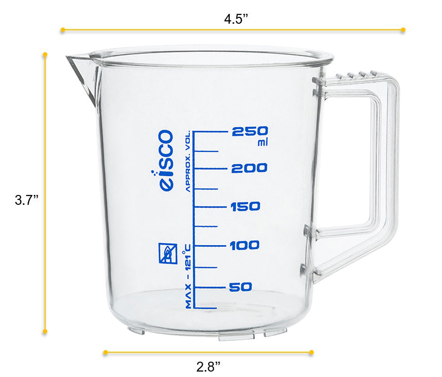 TPX Measuring Jug with Spout and Handle, Short Form, 250 ml, 25 ml Graduation, Autoclavable
