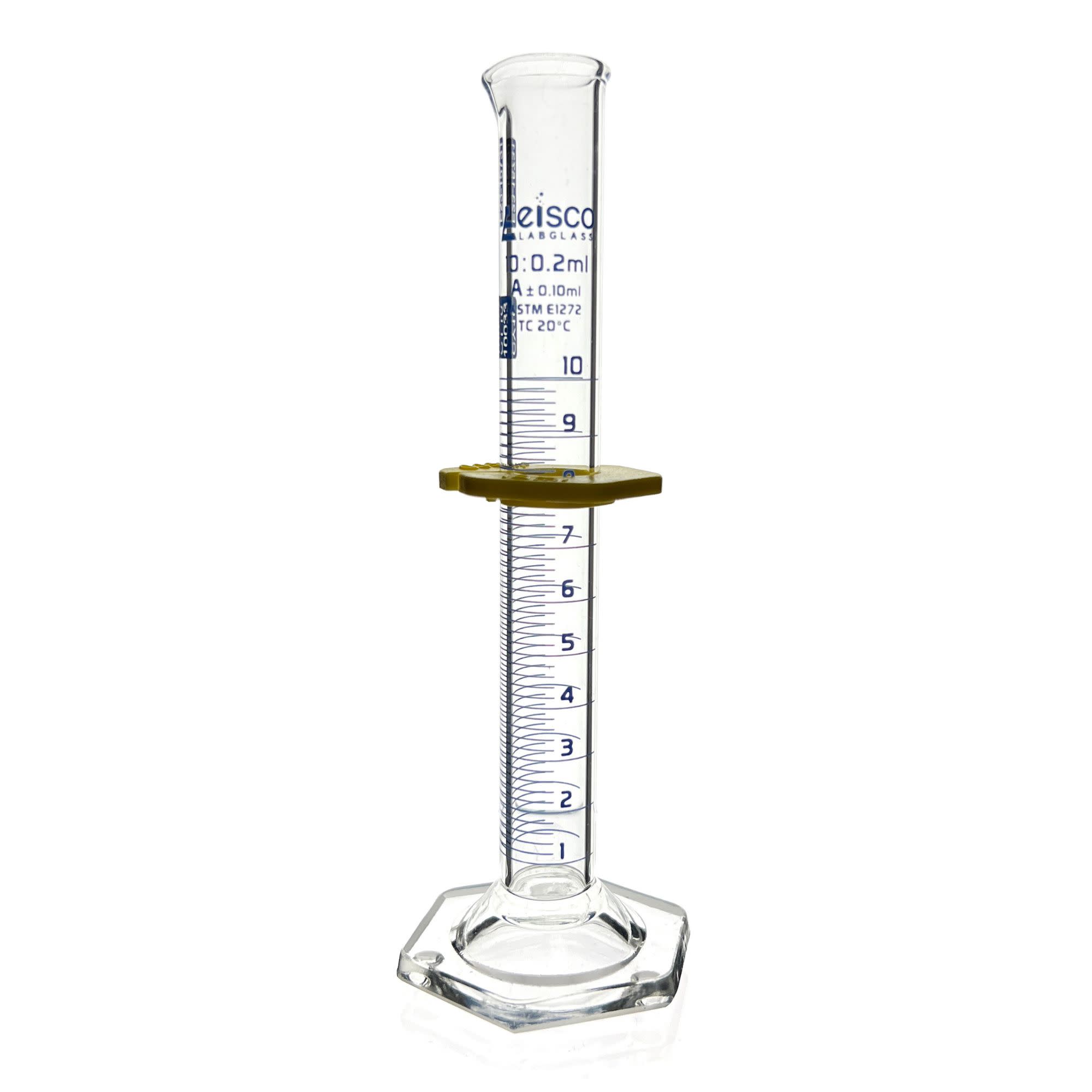 Borosilicate Glass ASTM Graduated Cylinder with Hexagonal Base and Guard, 10 ml, Class A with USP & Individual Work Certificate, Autoclavable
