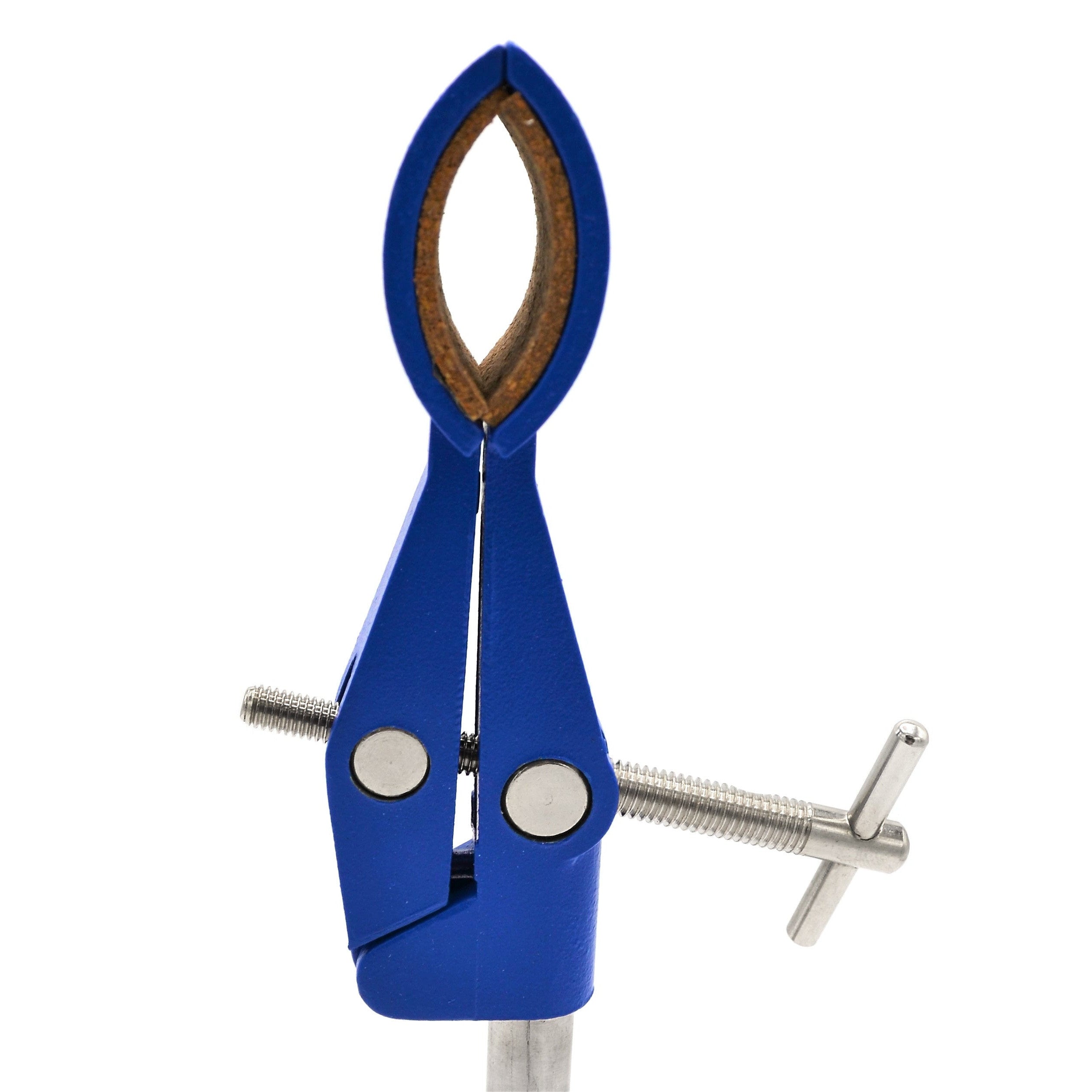 2 Prong, Cork Lined, Lab Clamp on Rod,  4.625" (11.7 cm) Maximum Clamp Opening