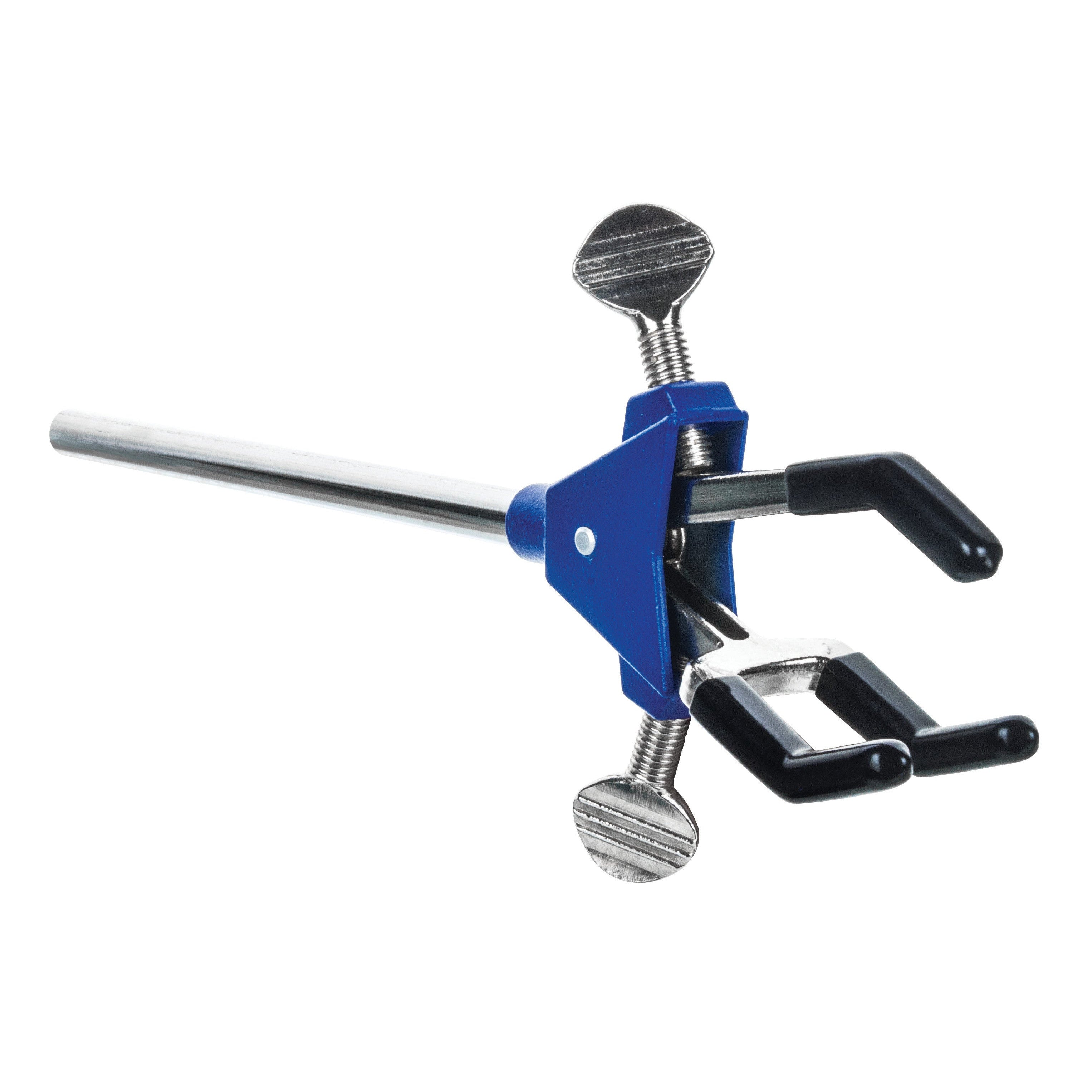 3 Finger, Vinyl Coated, Dual Adjustment Lab Clamp on Rod,  2.3" (6 cm) Maximum Clamp Opening