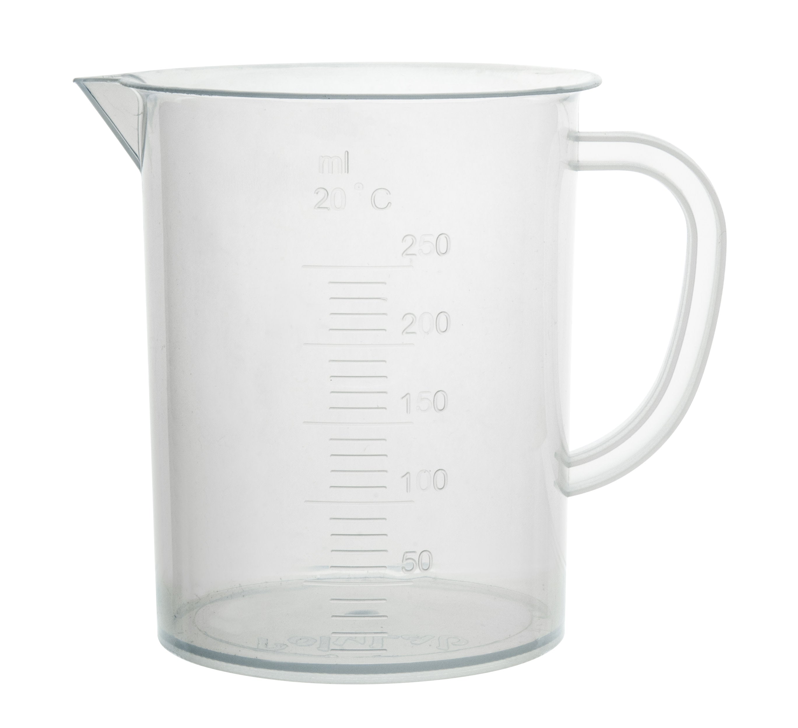 Polypropylene Measuring Jug with Handle and Spout, 250 ml, 10 ml Graduation, Autoclavable