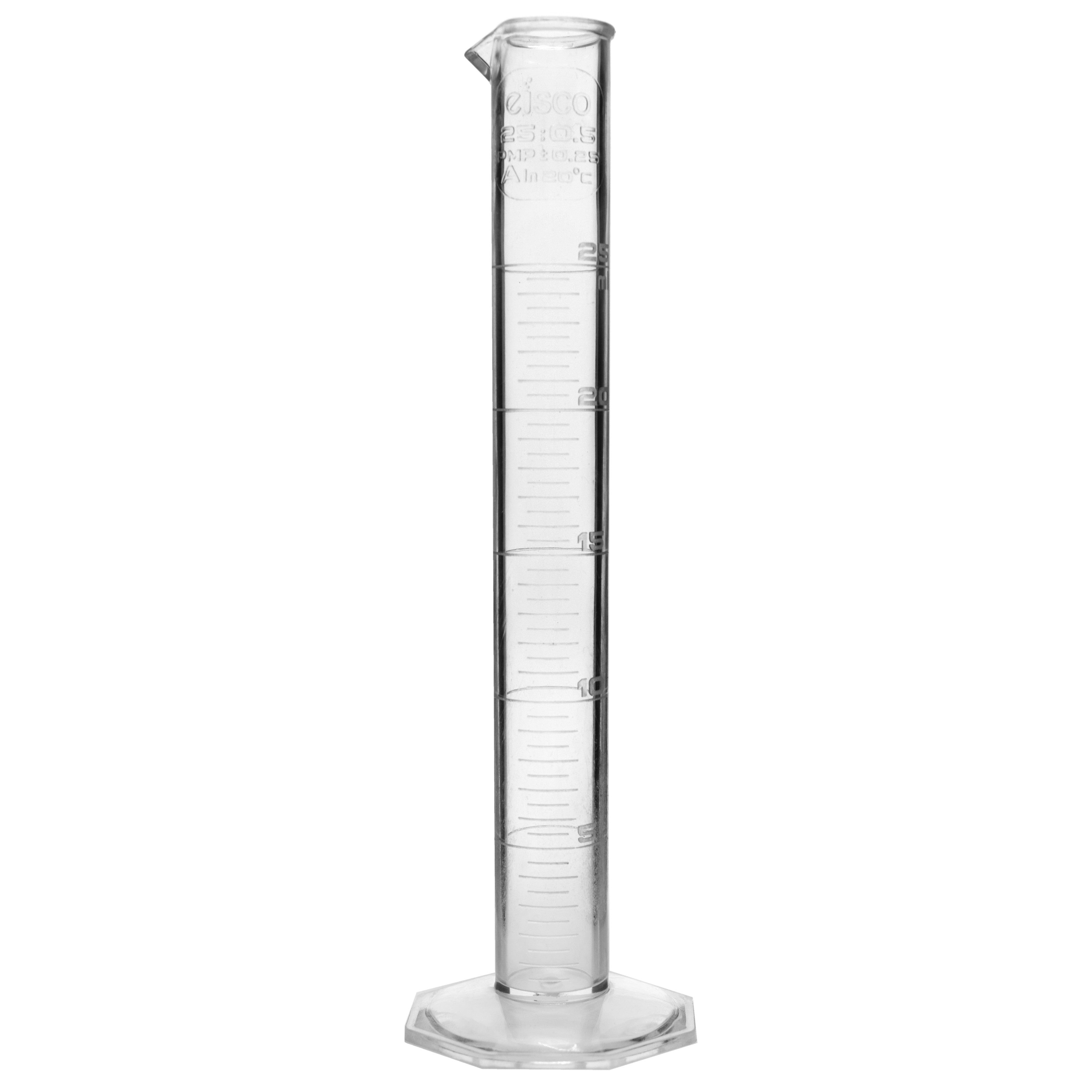 TPX Graduated Cylinder, 25ml, 0.5ml Graduation, Hexagonal Base, Class A, Autoclavable