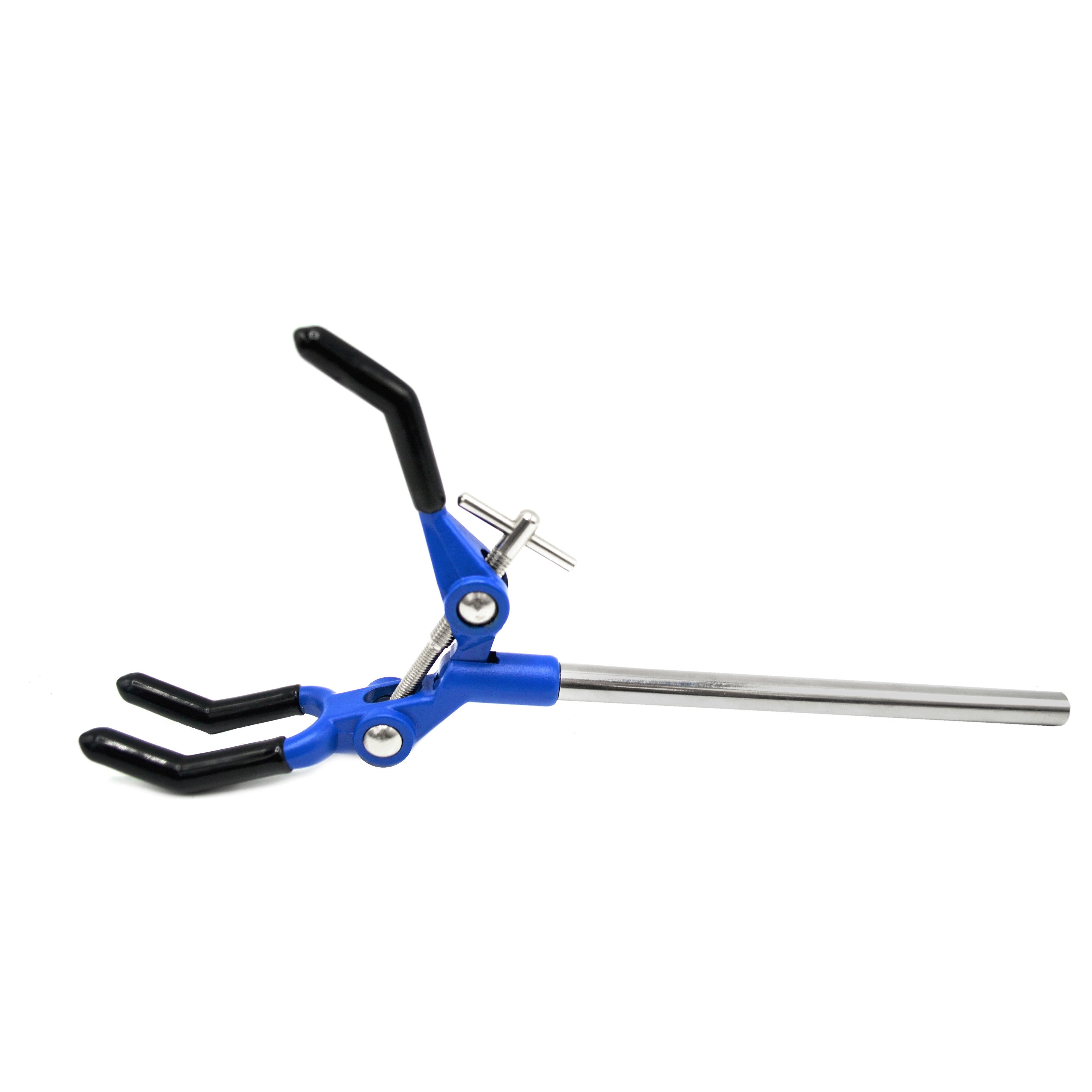3 Finger, Vinyl Coated, Lab Clamp on Rod,  4.125" (10.5 cm) Maximum Clamp Opening