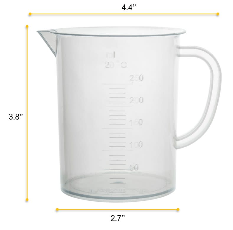 Polypropylene Measuring Jug with Handle and Spout, 250 ml, 10 ml Graduation, Autoclavable