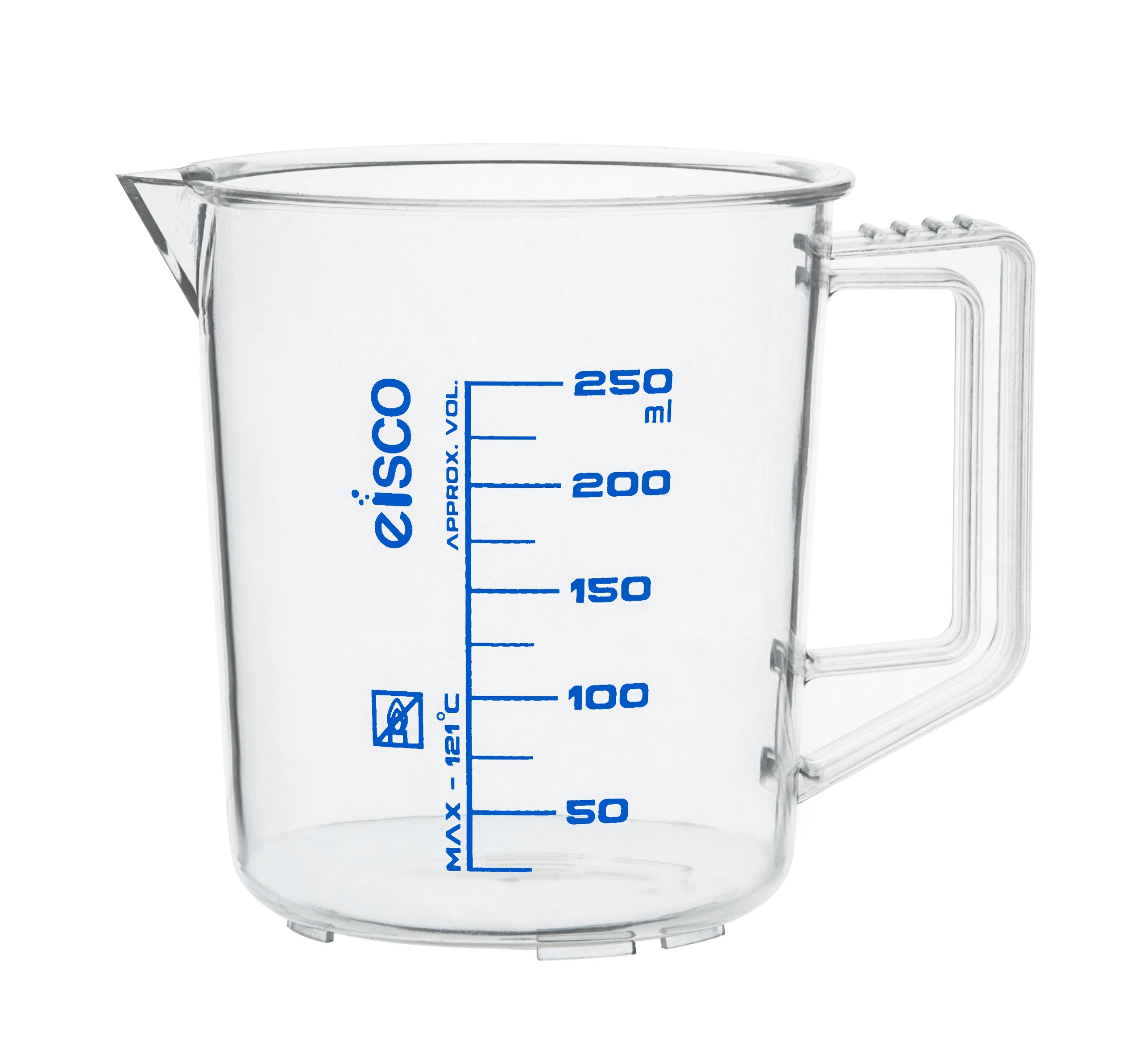TPX Measuring Jug with Spout and Handle, Short Form, 250 ml, 25 ml Graduation, Autoclavable