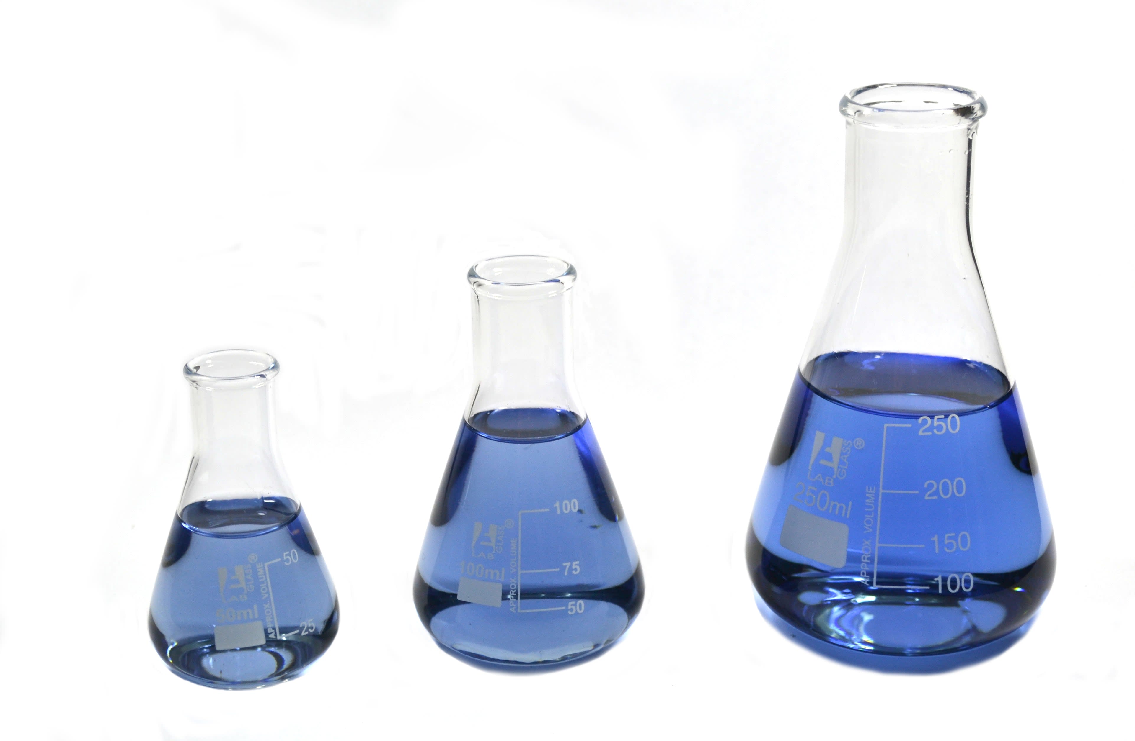Borosilicate Glass Erlenmeyer Flask Set, (50 ml, 100 ml, 250 ml), Graduated, Autoclavable