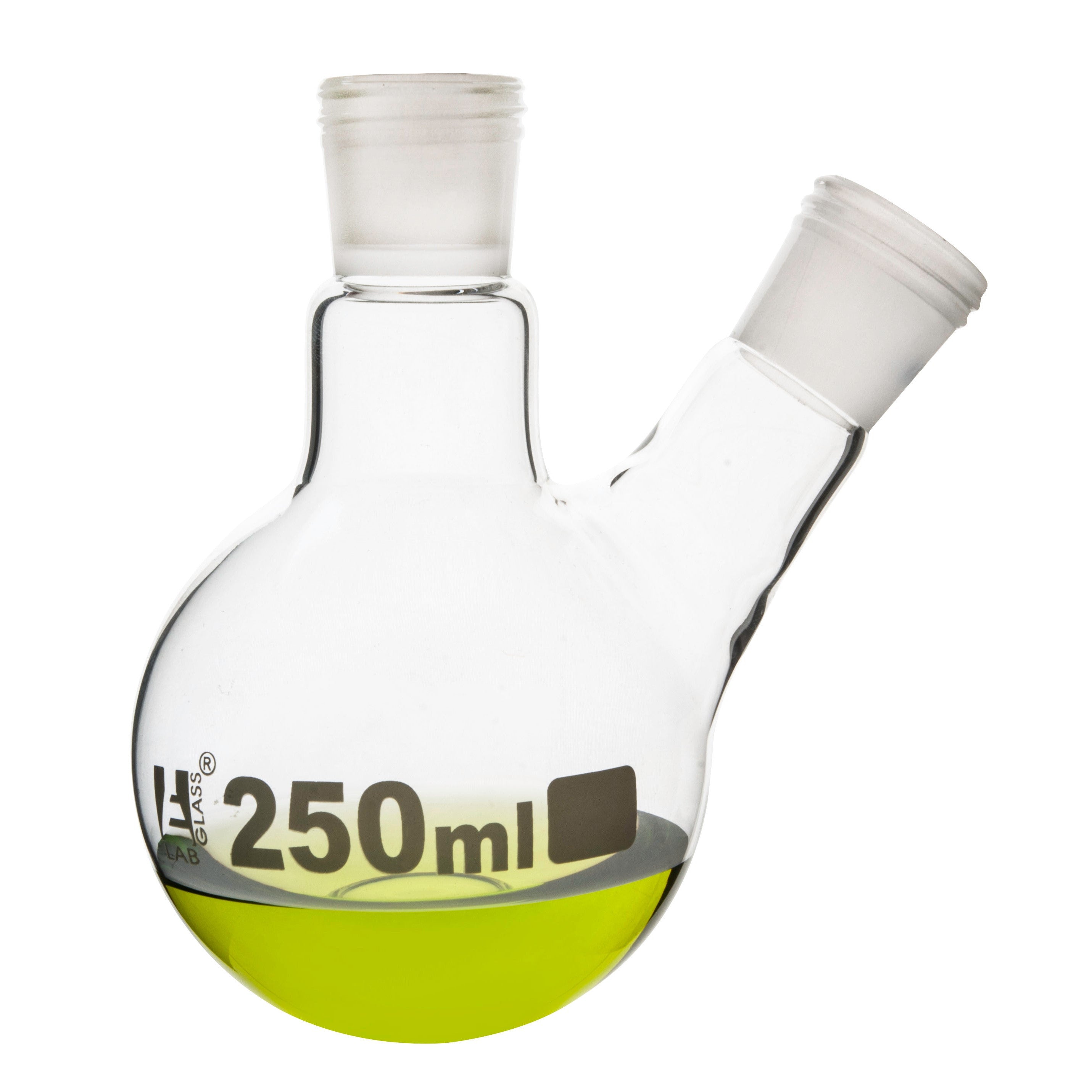 Borosilicate Glass 2 Neck Distillation Flask, 24/29 Screw Thread Joint, 250 ml, Autoclavable