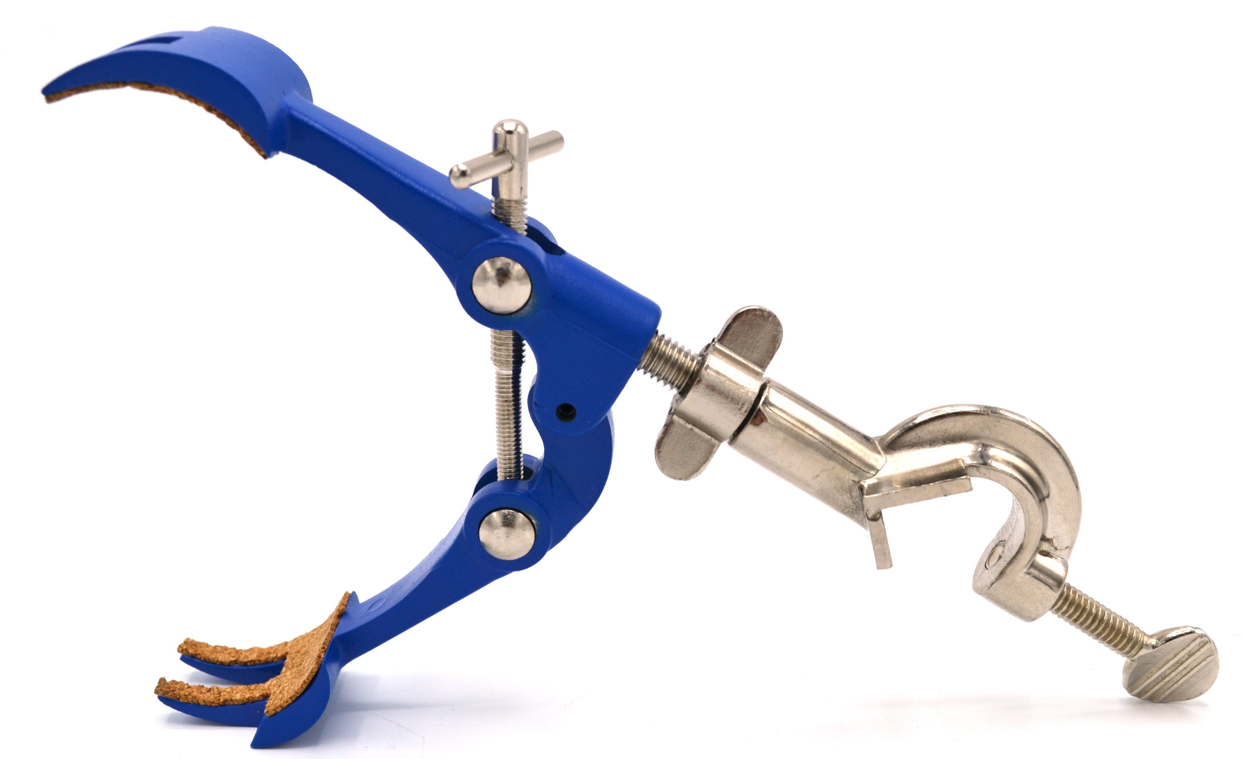 4 Finger Pronged, Cork Lined, Lab Clamp with Boss Head, 4.25" (10.8 cm) maximum clamp opening