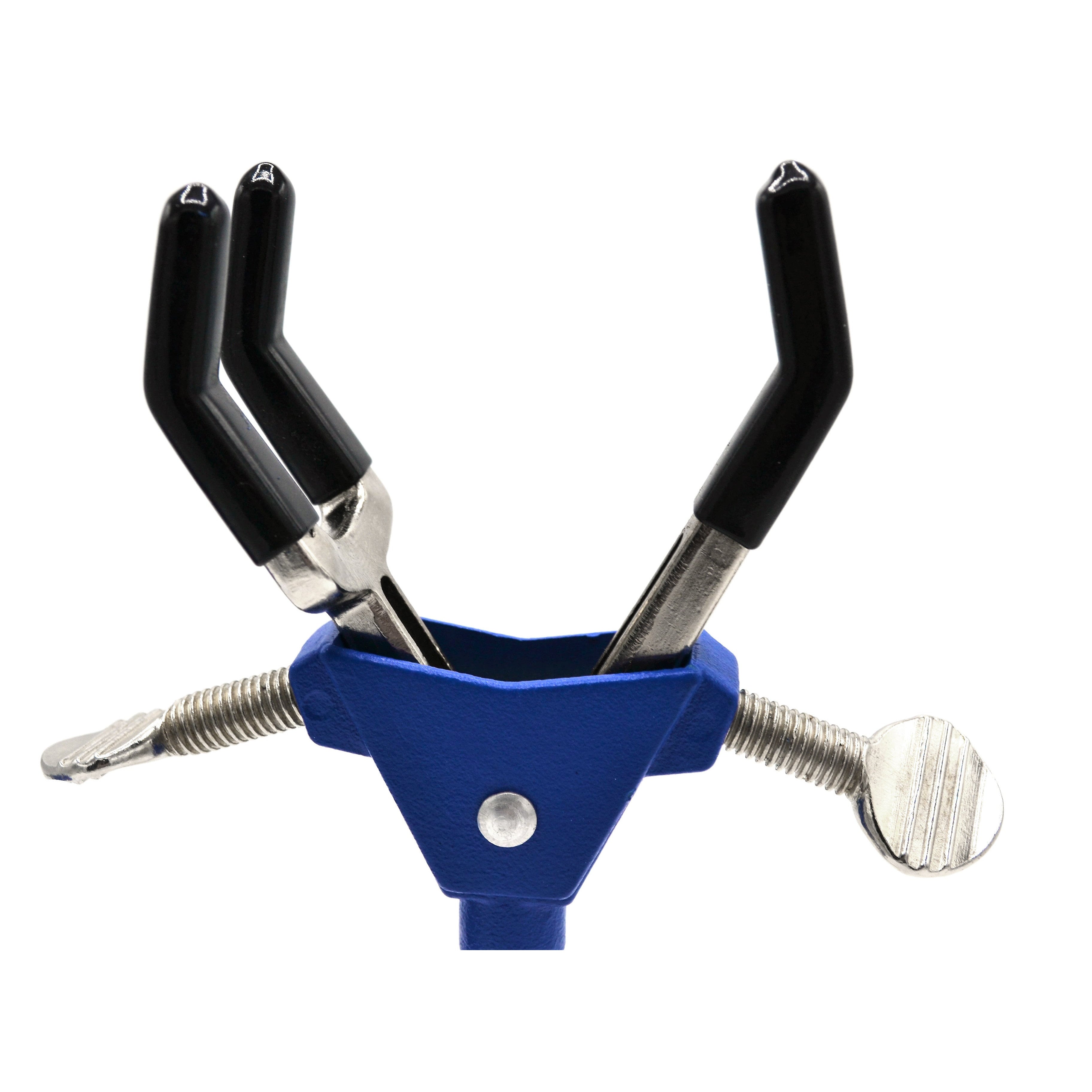 3 Finger, Vinyl Coated, Dual Adjustment Lab Clamp on Rod,  2.3" (6 cm) Maximum Clamp Opening