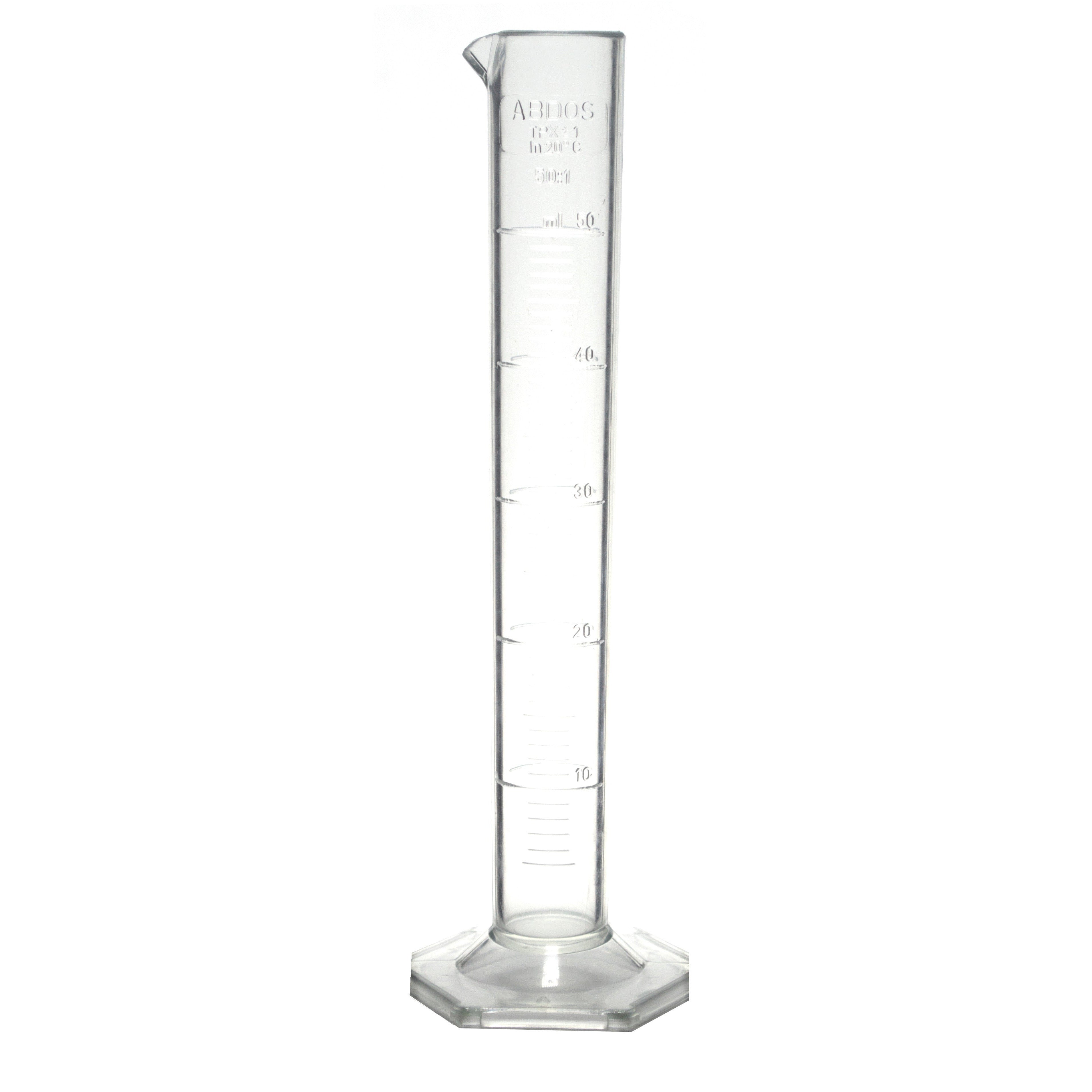TPX Graduated Cylinder, 50mL, 1.0ml Graduation, Hexagonal Base, Class B, Autoclavable