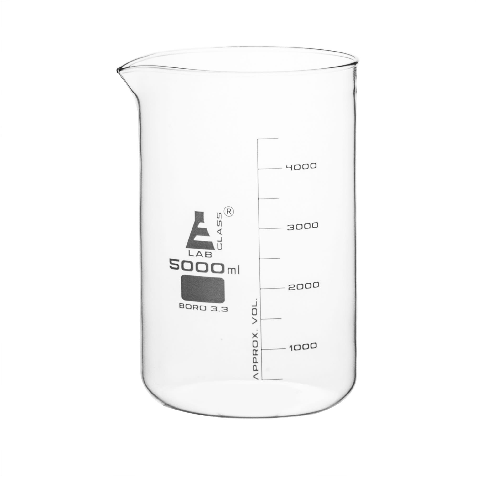 Borosilicate Low Form Beaker, 5000ml, 250ml Graduation, Autoclavable