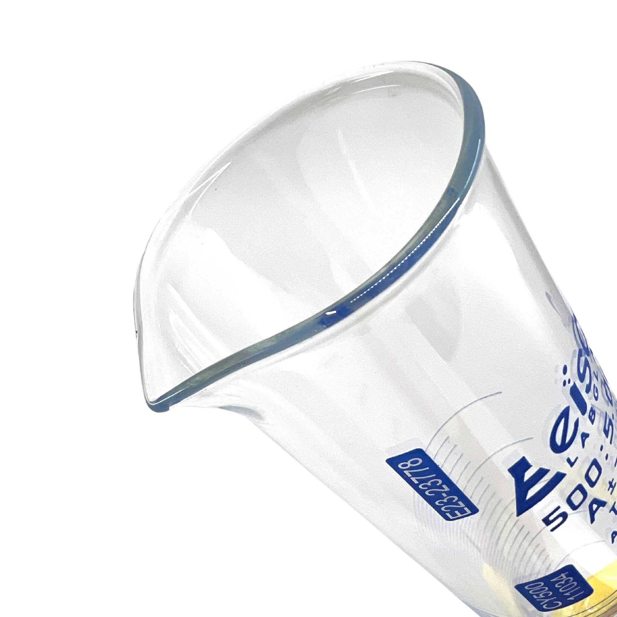 Borosilicate Glass ASTM Graduated Cylinder with Hexagonal Base and Guard, 500 ml, Class A with USP & Individual Work Certificate, Autoclavable