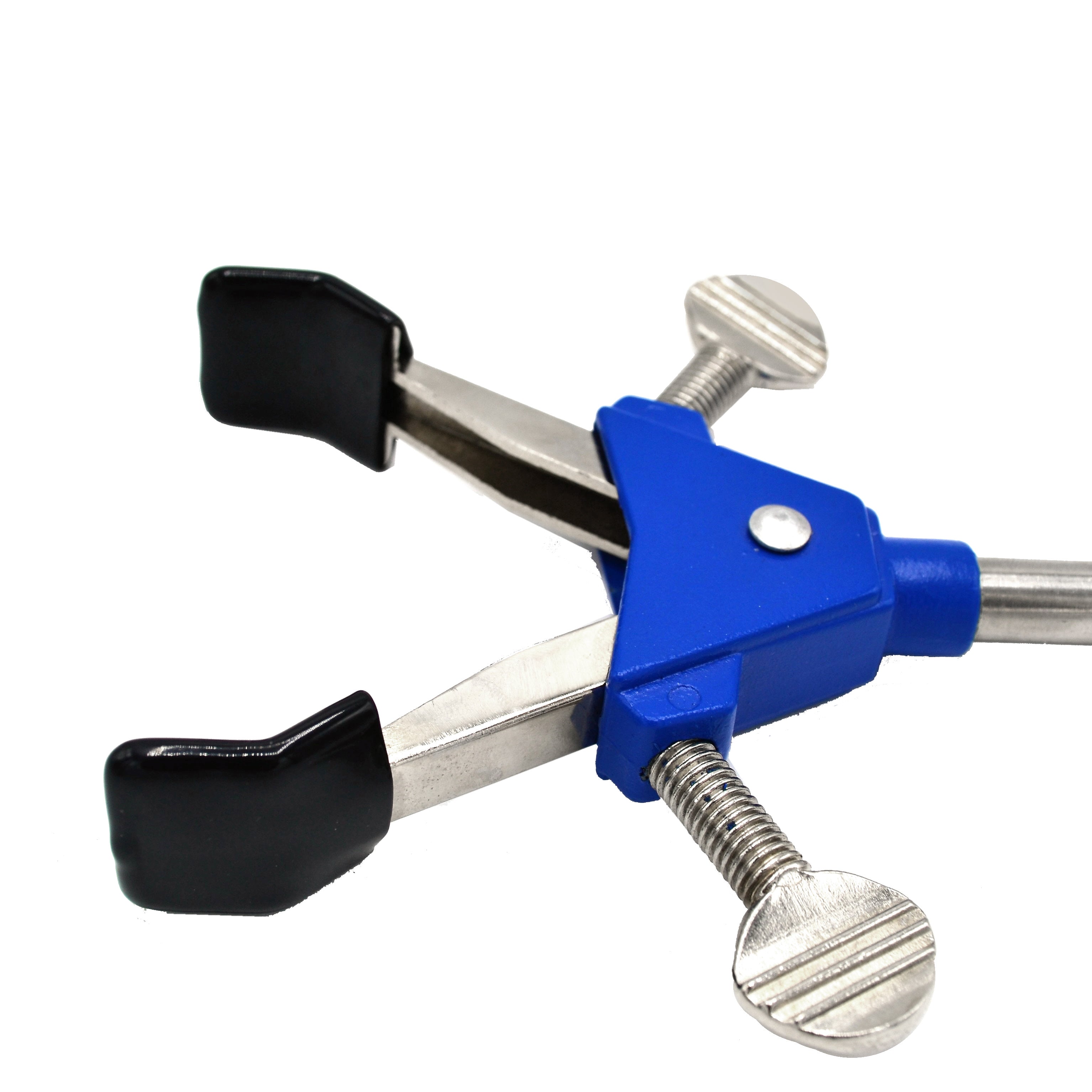 2 Prong, Vinyl Coated, Dual Adjustment Lab Clamp on Rod,  2.75" (7 cm) Maximum Clamp Opening