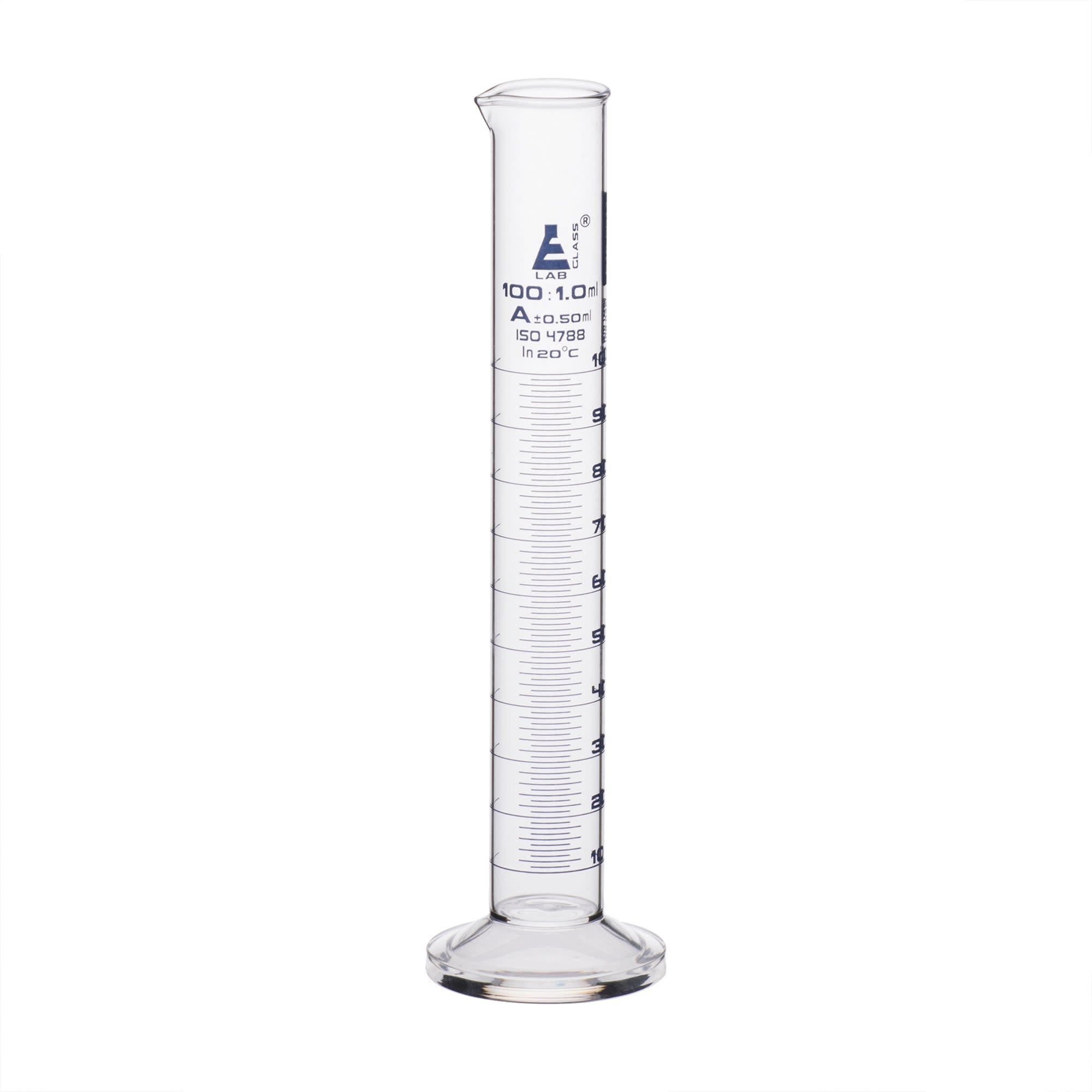 Borosilicate Glass Graduated Cylinder with Round Base, 100 ml, Class A with Individual Work Certificate