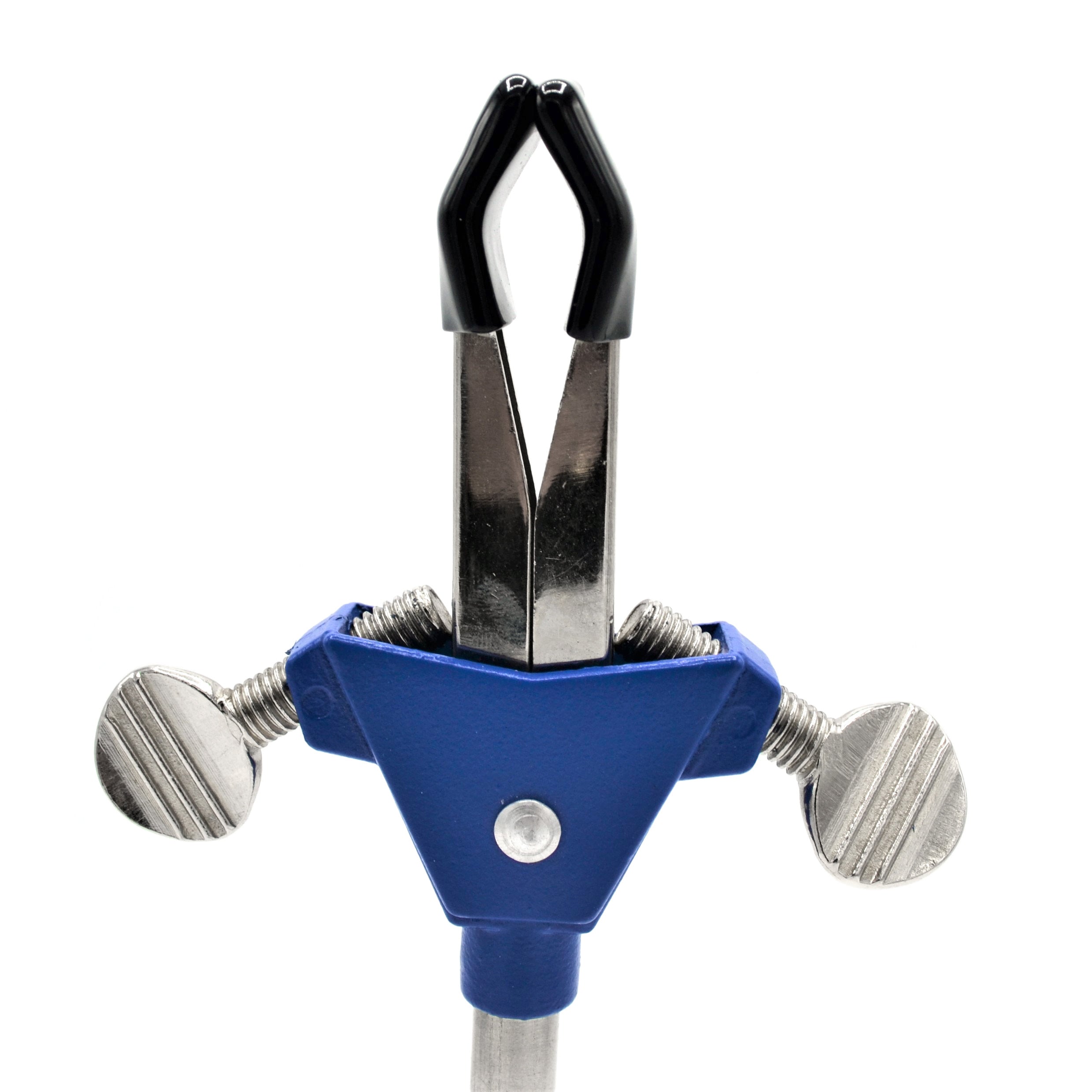 2 Prong, Vinyl Coated, Dual Adjustment Lab Clamp on Rod,  2.75" (7 cm) Maximum Clamp Opening