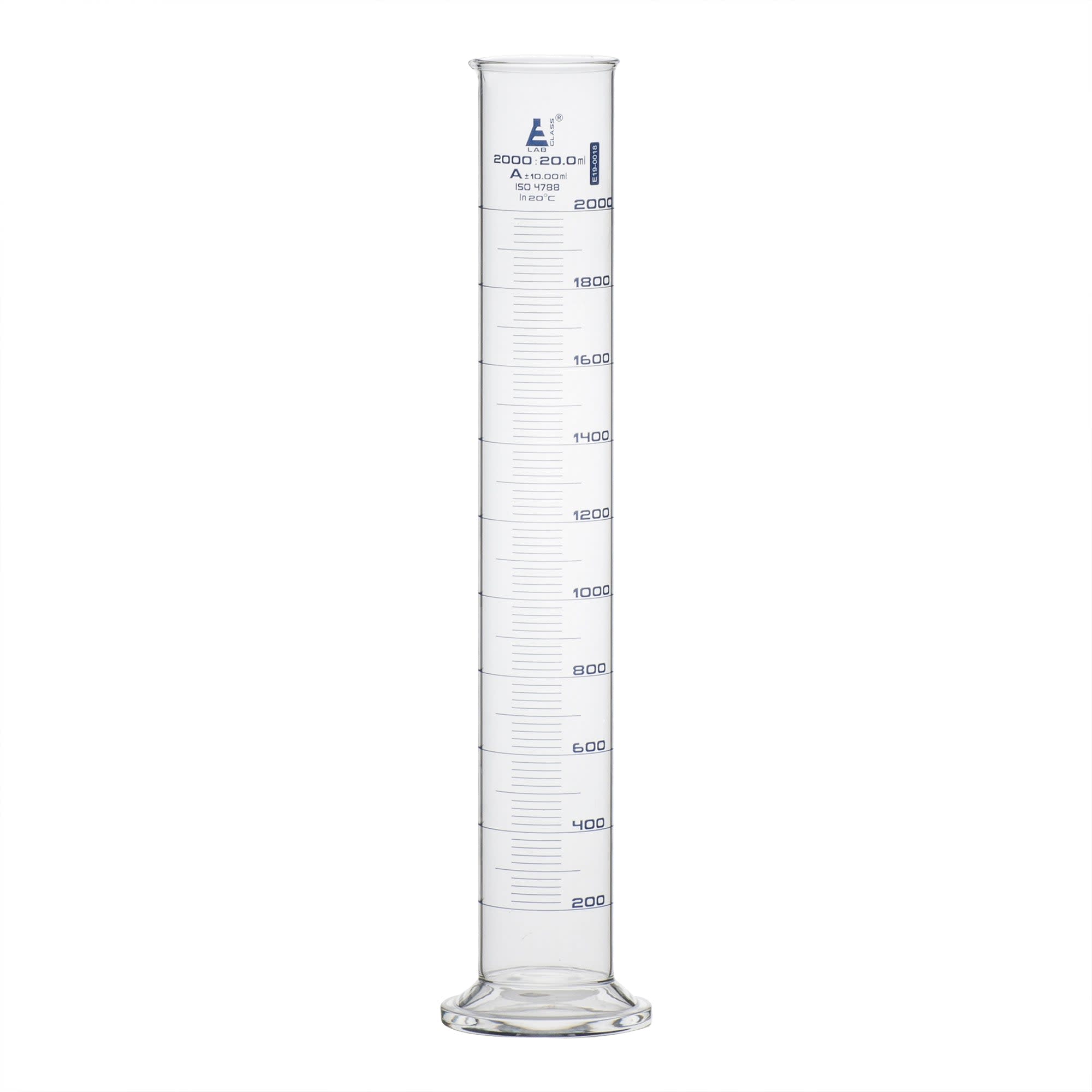 Borosilicate Glass Graduated Cylinder with Round Base, 2000 ml, Class A with Individual Work Certificate