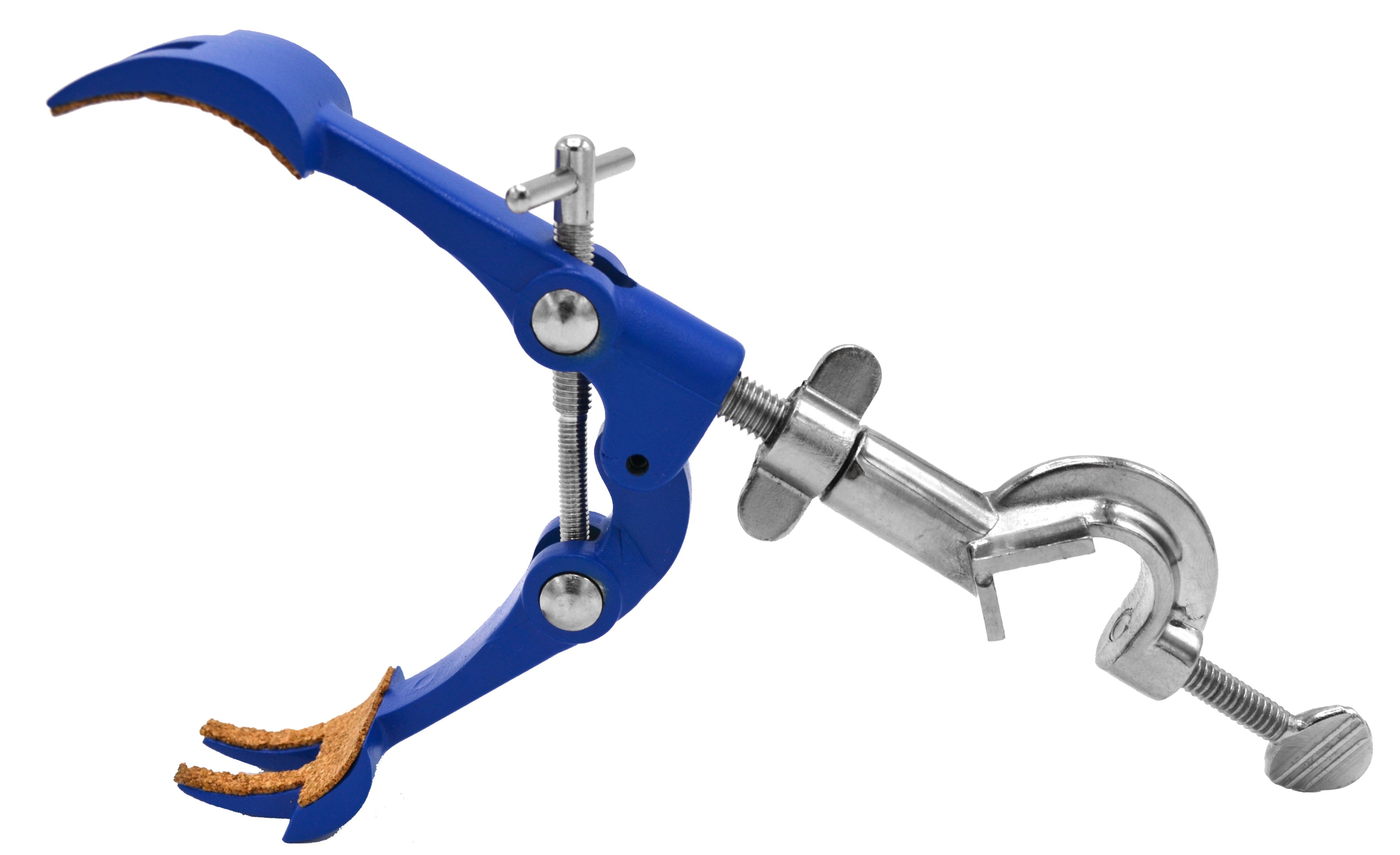 4 Finger Pronged, Cork Lined, Lab Clamp with Boss Head, 4.25" (10.8 cm) maximum clamp opening