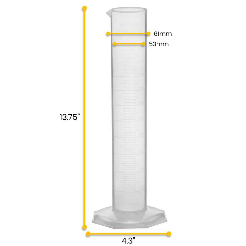 Polypropylene Graduated Cylinder, 500ml, 5ml Graduation, Hexagonal Base, Class B,  Autoclavable