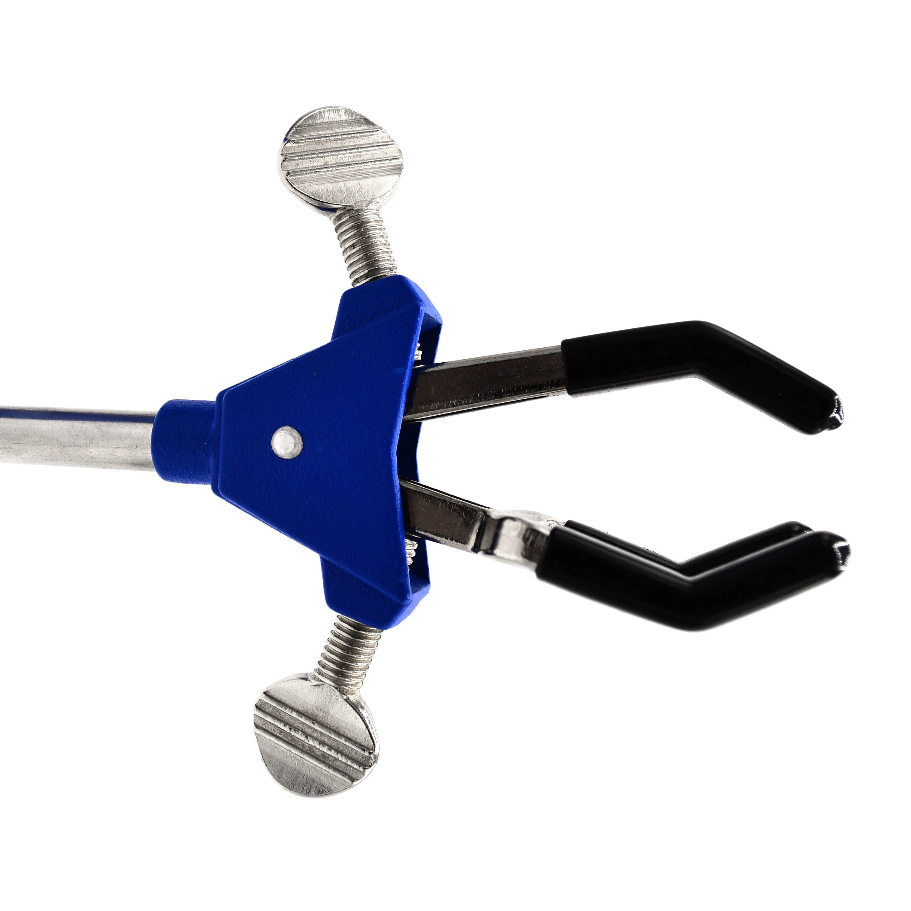 3 Finger, Vinyl Coated, Dual Adjustment Lab Clamp on Rod,  2.3" (6 cm) Maximum Clamp Opening