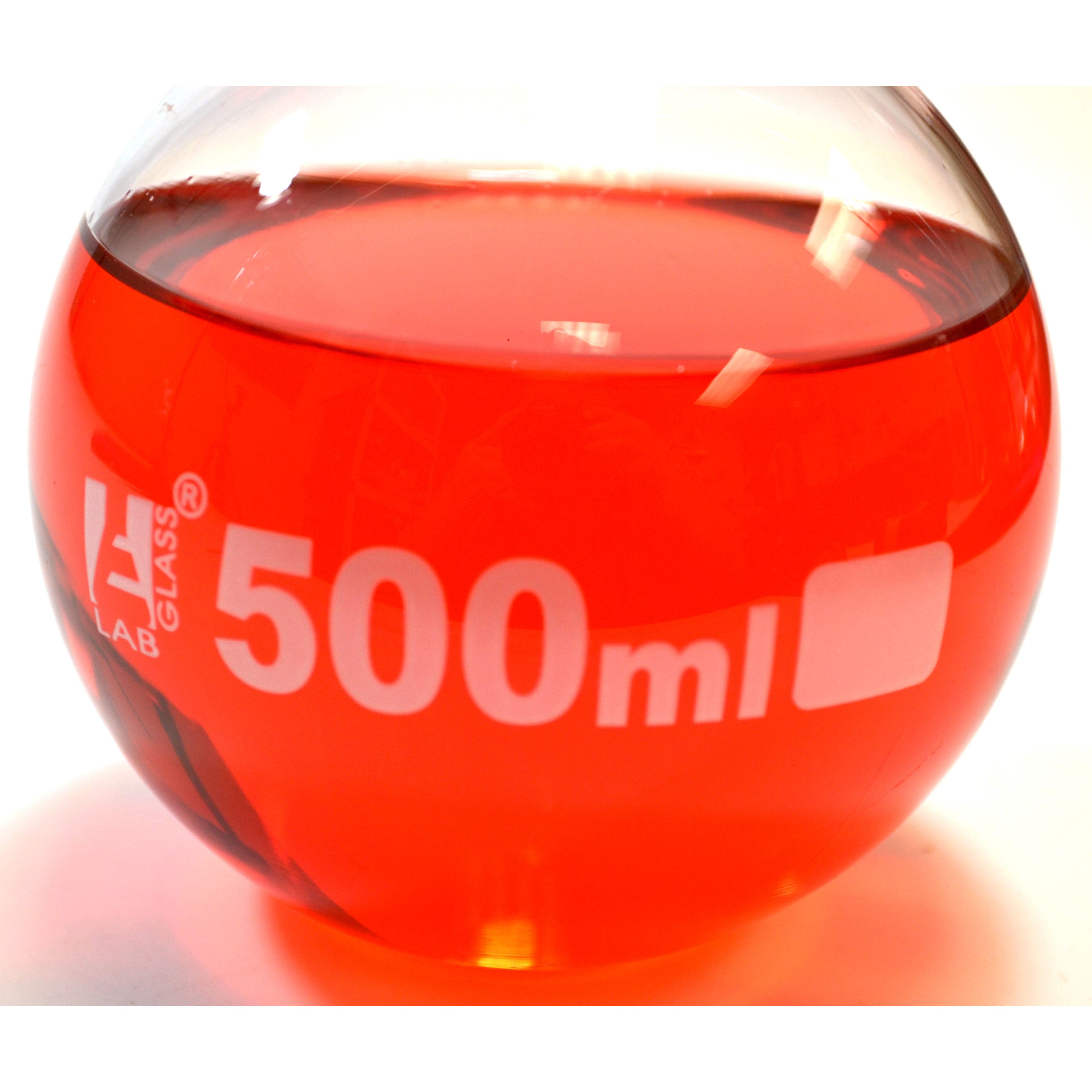 Borosilicate Glass Boiling Flask, 500 ml, Flat Bottom, Autoclavable