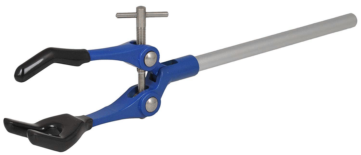 3 Finger, Vinyl Coated Extension Lab Clamp on Rod, 3.625" (9.2 cm) maximum clamp opening
