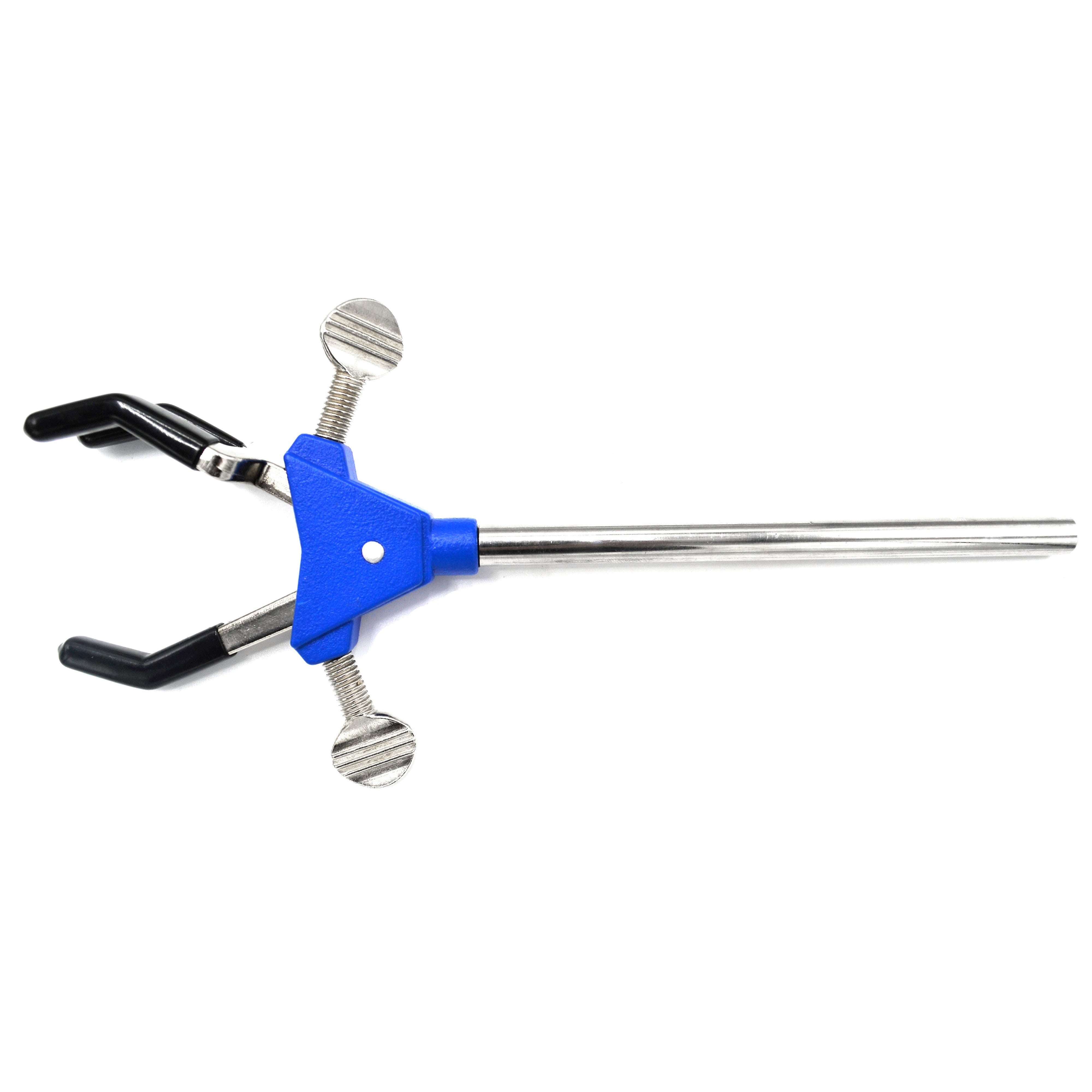 3 Finger, Vinyl Coated, Dual Adjustment Lab Clamp on Rod,  2.3" (6 cm) Maximum Clamp Opening