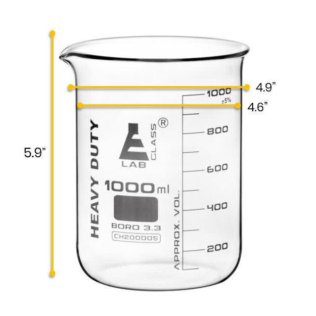 Borosilicate Heavy Duty Beaker, 1000ml, 1000ml Graduation, Autoclavable