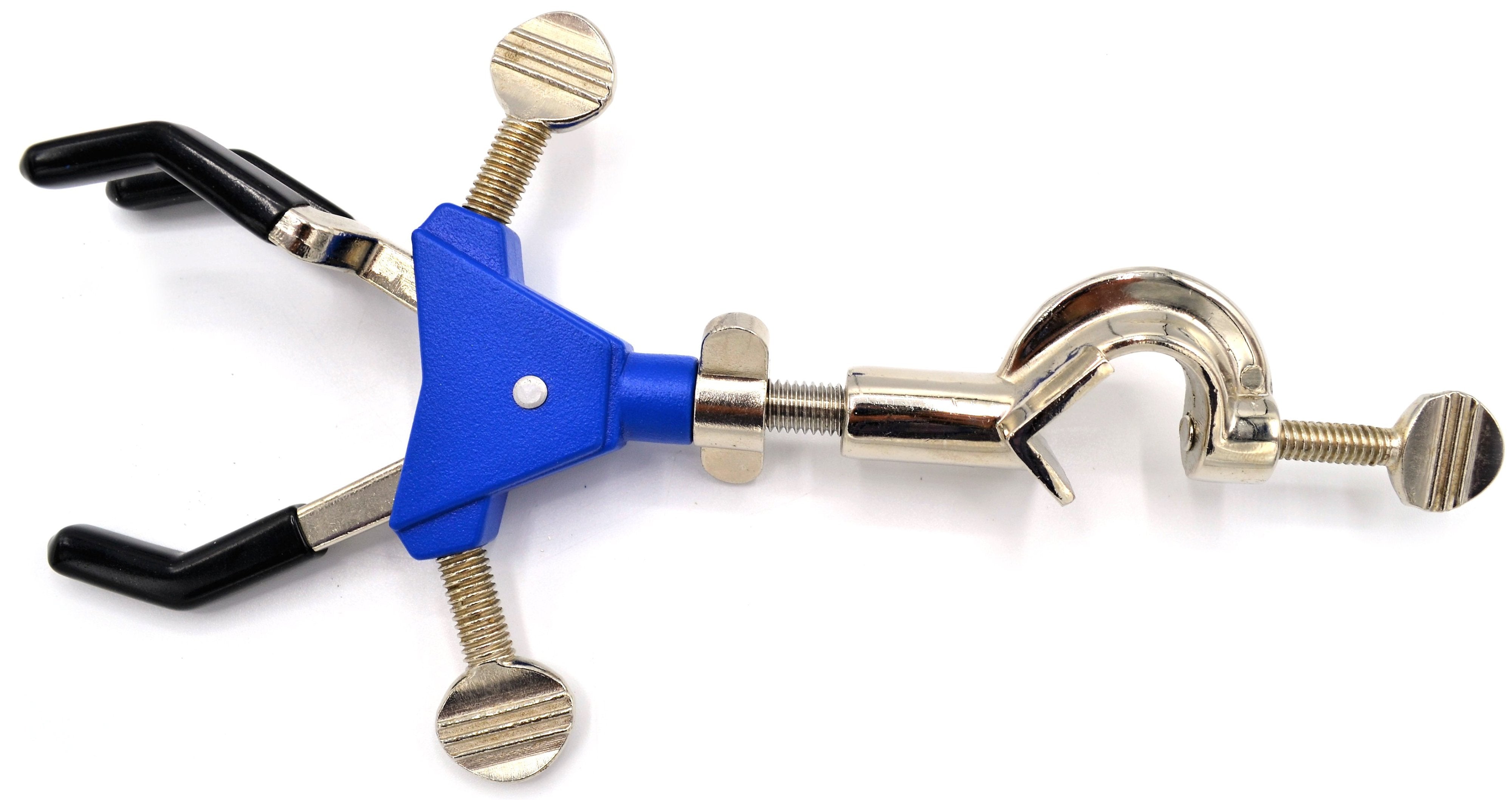 3 Finger, Vinyl Coated, Dual Adjustment Lab Clamp with Boss Head,  2.3" (6 cm) Maximum Clamp Opening