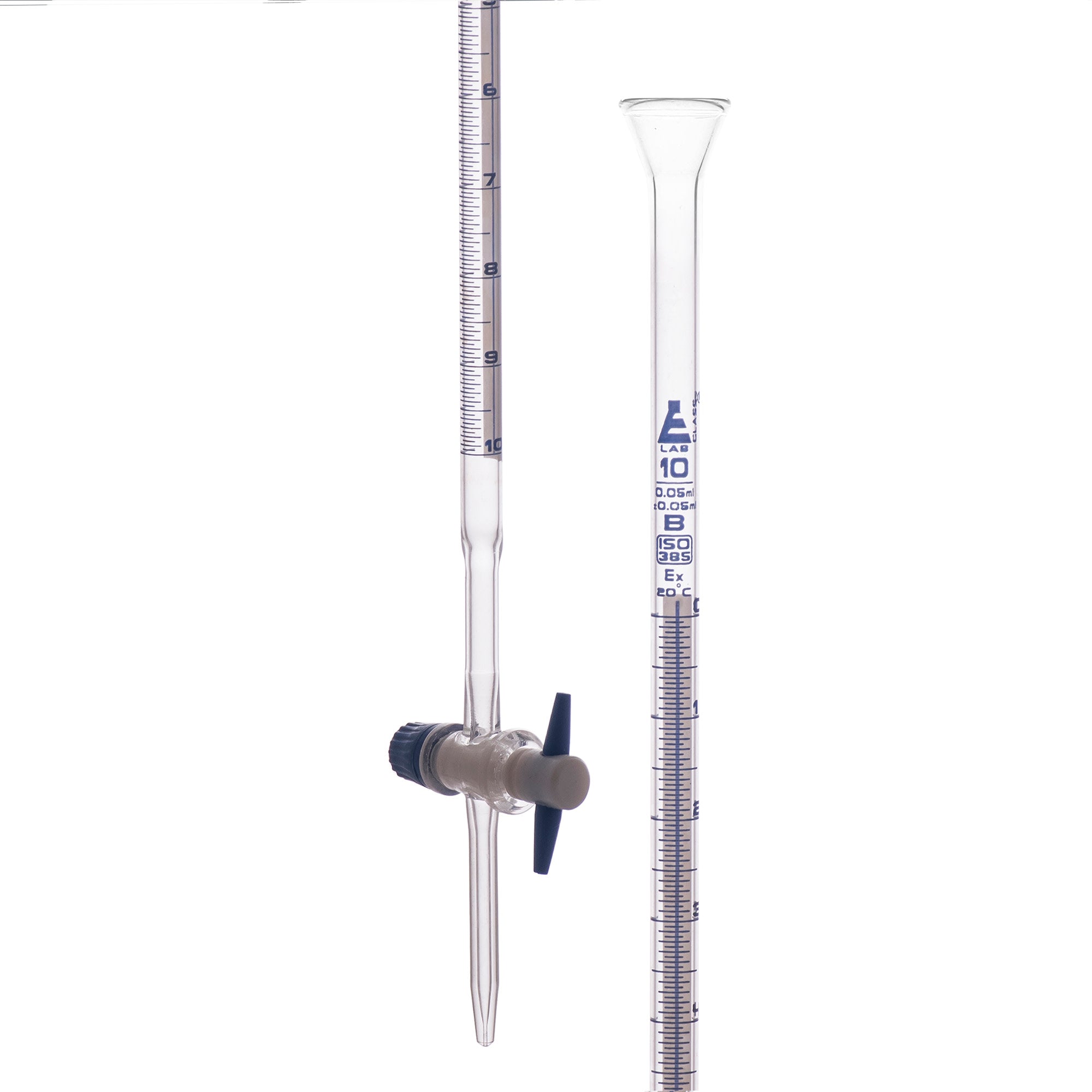 Schellbach Glass ASTM Graduated Burette with PTFE Stopcock, 10 ml, 0.05 ml Graduation, Class B