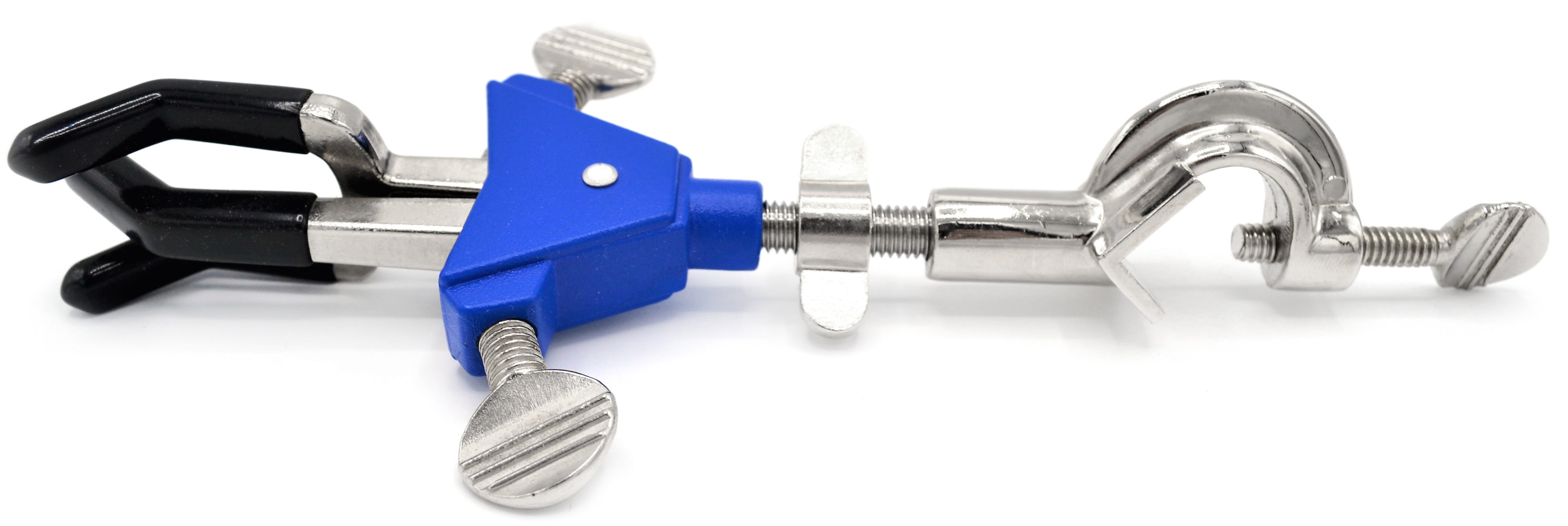 3 Finger, Vinyl Coated, Dual Adjustment Lab Clamp with Boss Head,  2.3" (6 cm) Maximum Clamp Opening