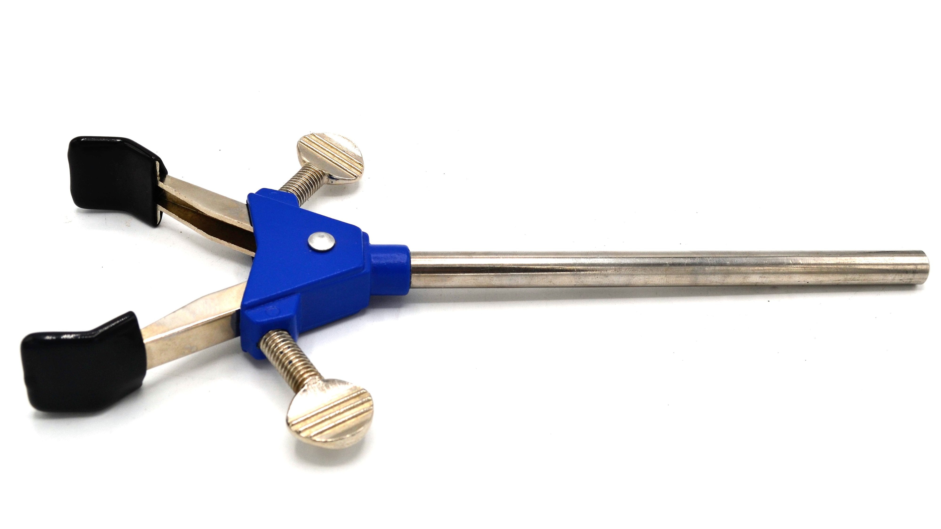 2 Prong, Vinyl Coated, Dual Adjustment Lab Clamp on Rod,  2.75" (7 cm) Maximum Clamp Opening