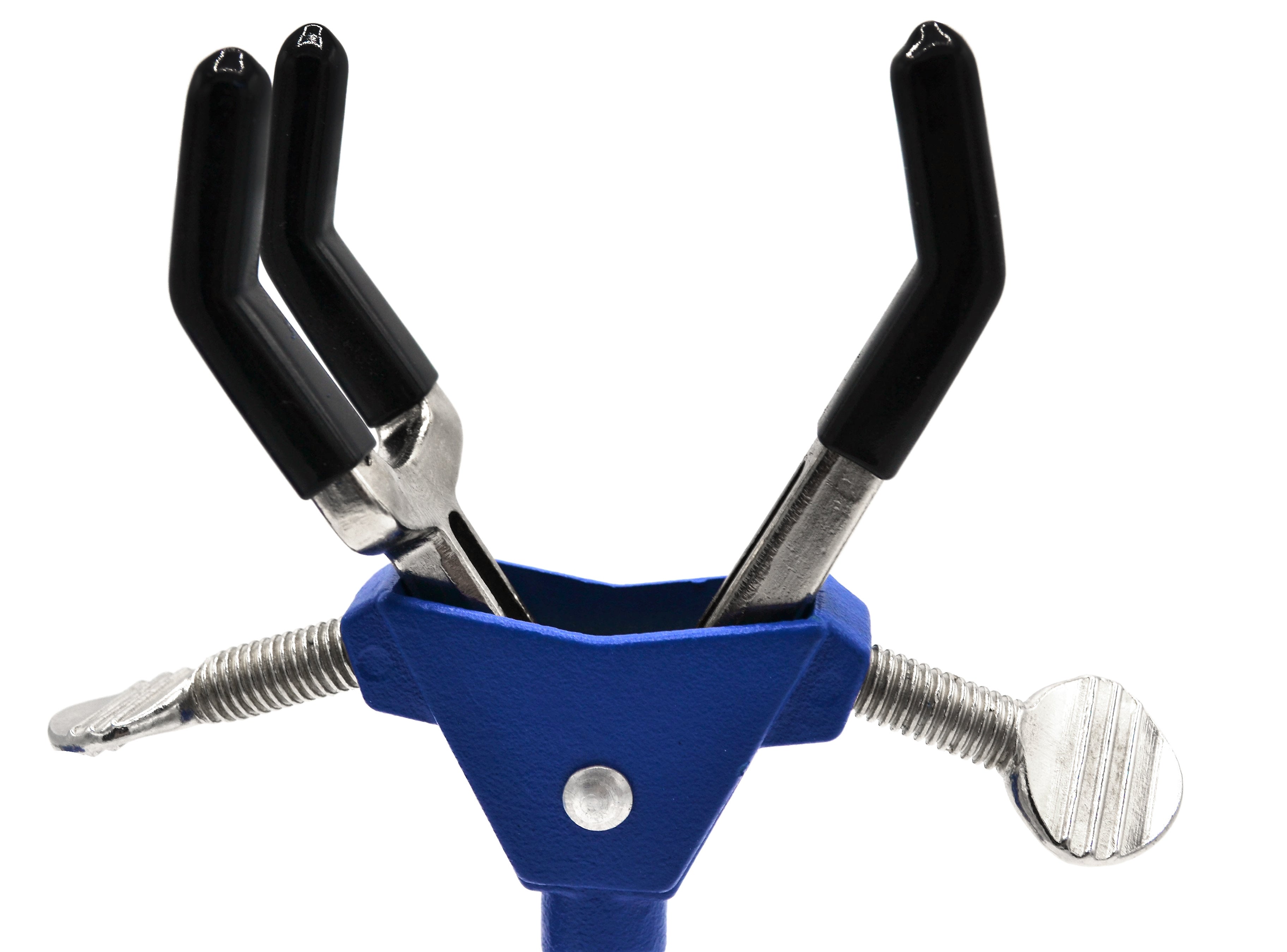 3 Finger, Vinyl Coated, Dual Adjustment Lab Clamp with Boss Head,  2.3" (6 cm) Maximum Clamp Opening