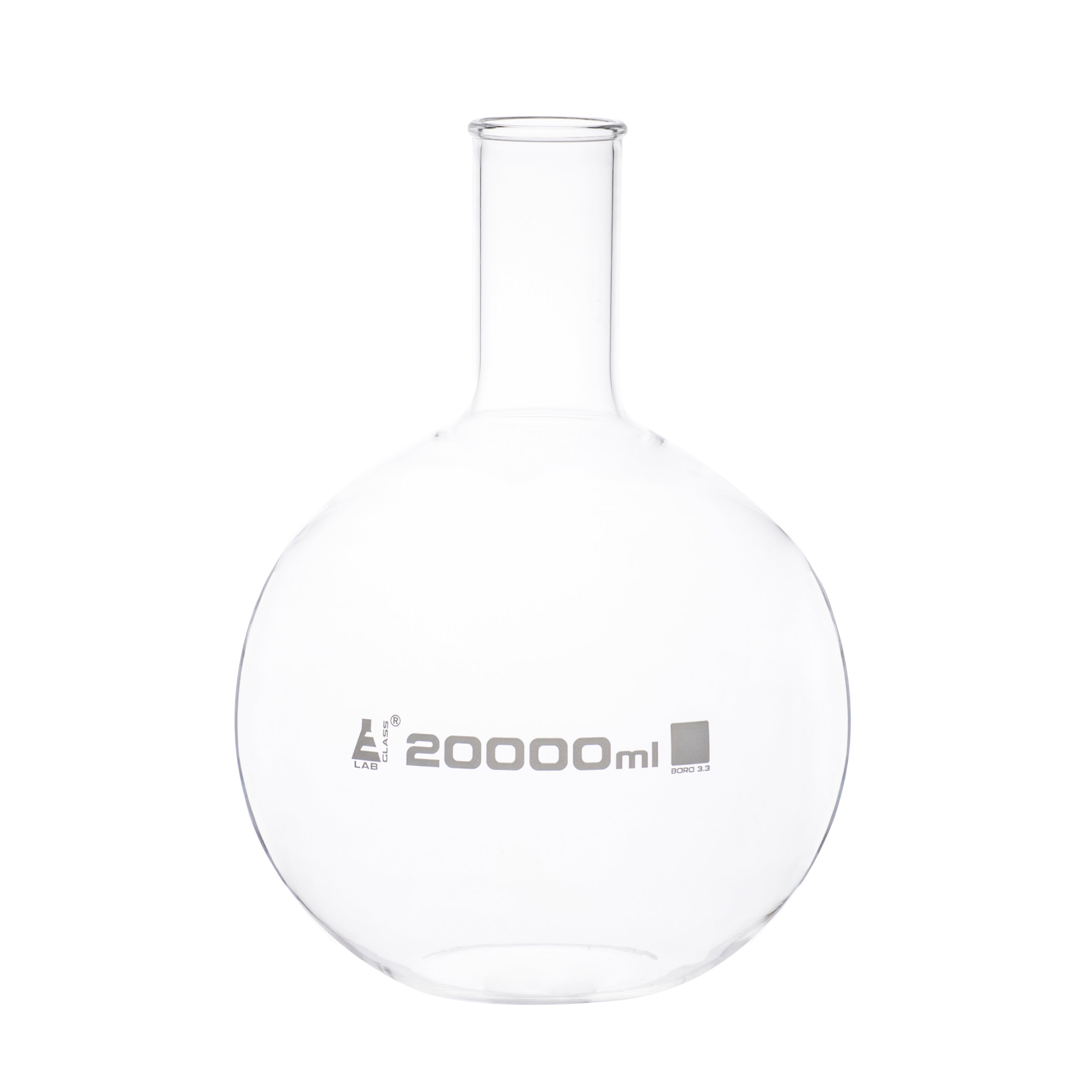 Borosilicate Glass Boiling Flask, 20 L, Flat Bottom, Autoclavable