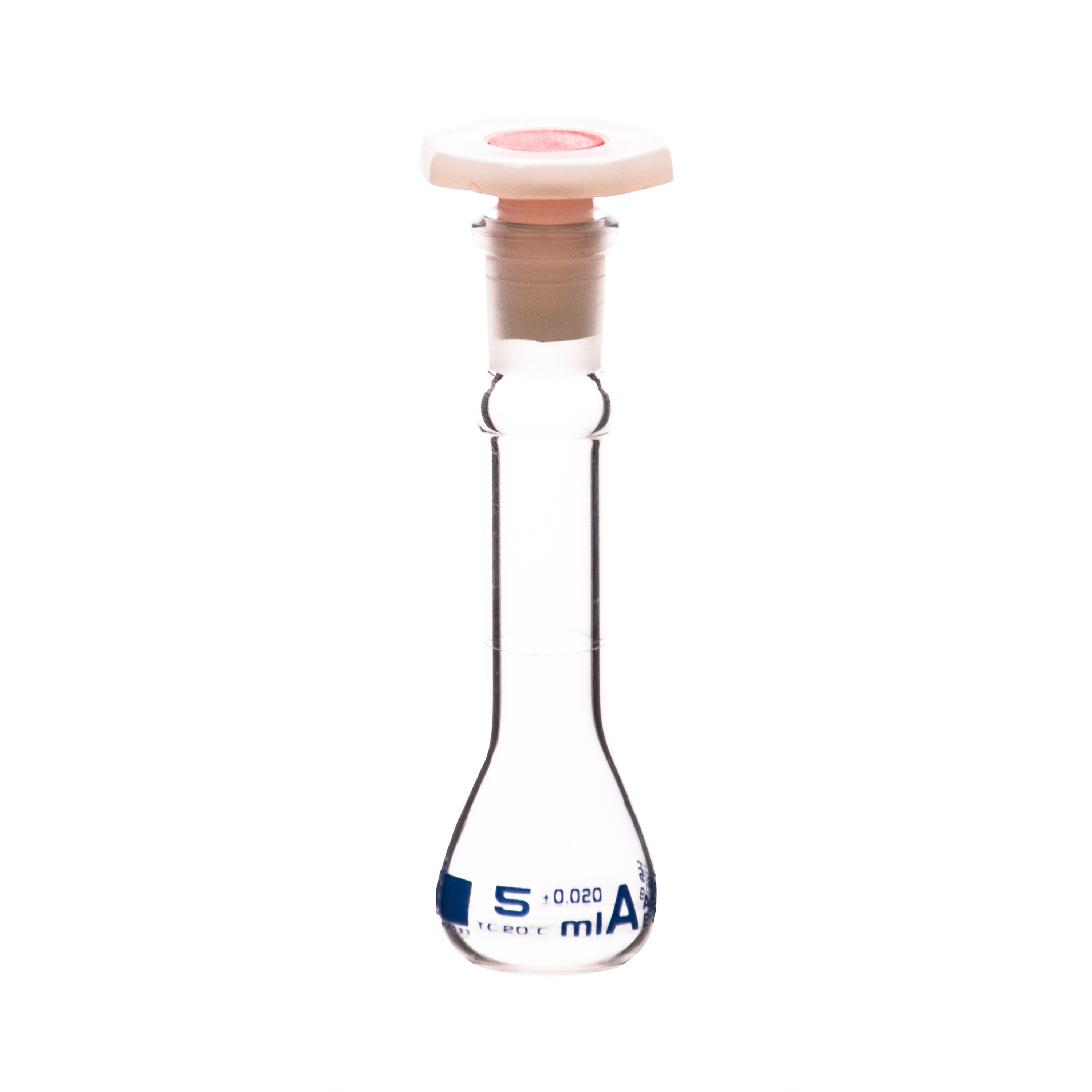 Borosilicate Volumetric Flask with Polyethylene Stopper, 5 ml, Class A, Blue Print, ASTM, Autoclavable