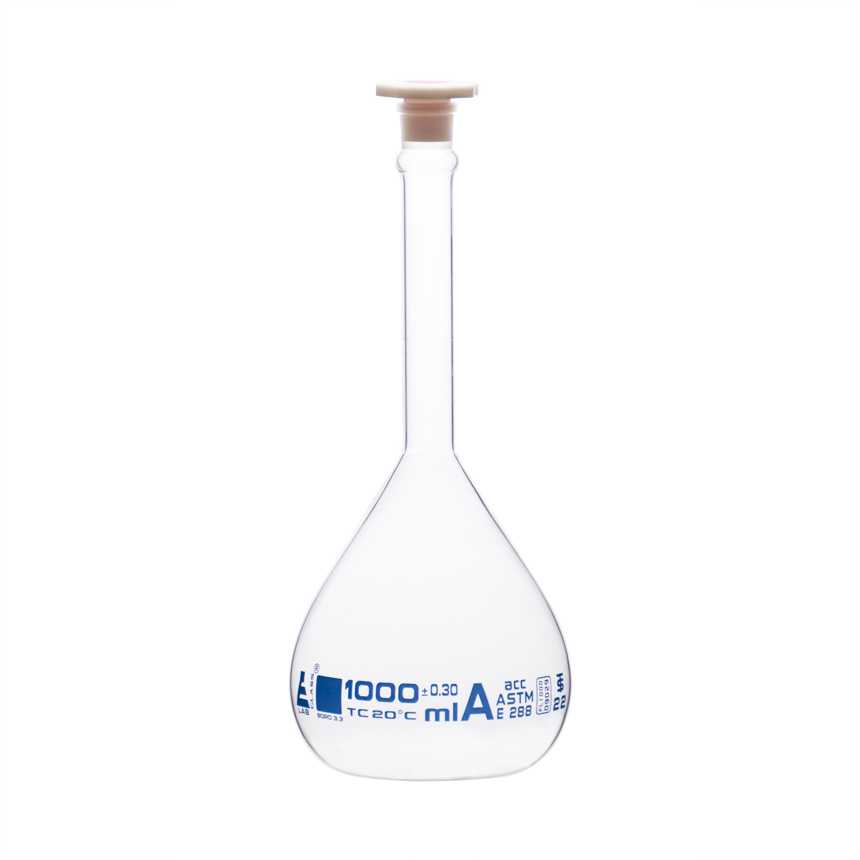 Eisco 2000mL Volumetric Flask – Class A ASTM, Borosilicate Glass With Polypropylene Stopper