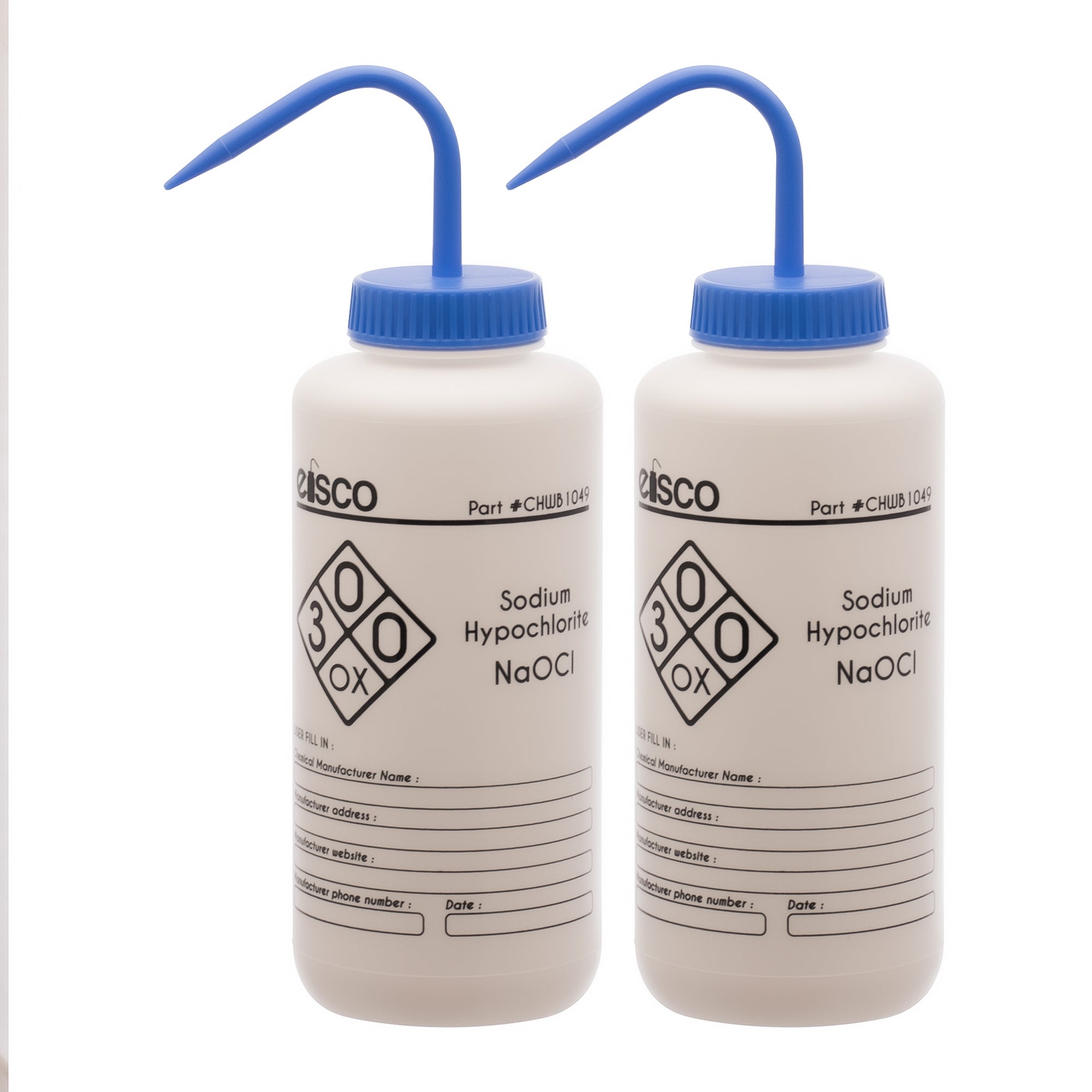 2PK Performance Plastic Wash Bottle, Sodium Hypochlorite (Bleach), 1000 ml - Labeled (1 Color)