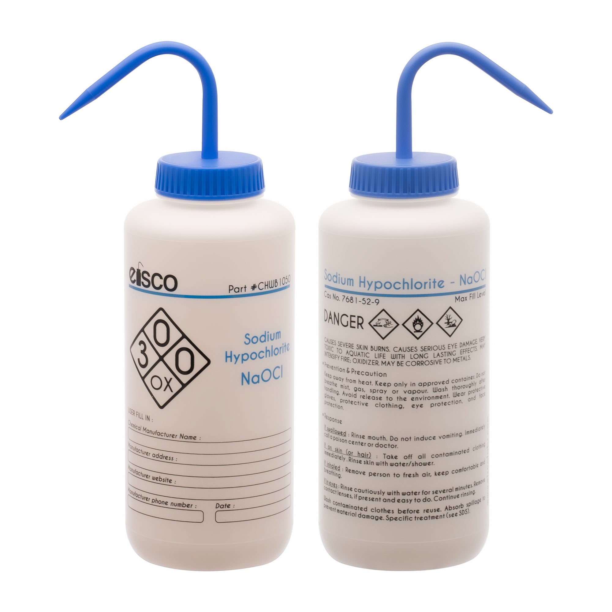 Performance Plastic Wash Bottle, Sodium Hypochlorite (Bleach), 1000 ml - Labeled (1 Color)