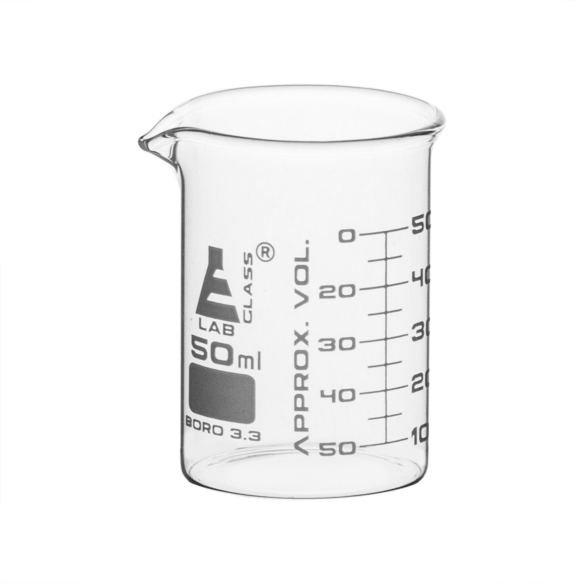Borosilicate ASTM Low Form Beaker, 50ml, 5ml Graduation, Autoclavable