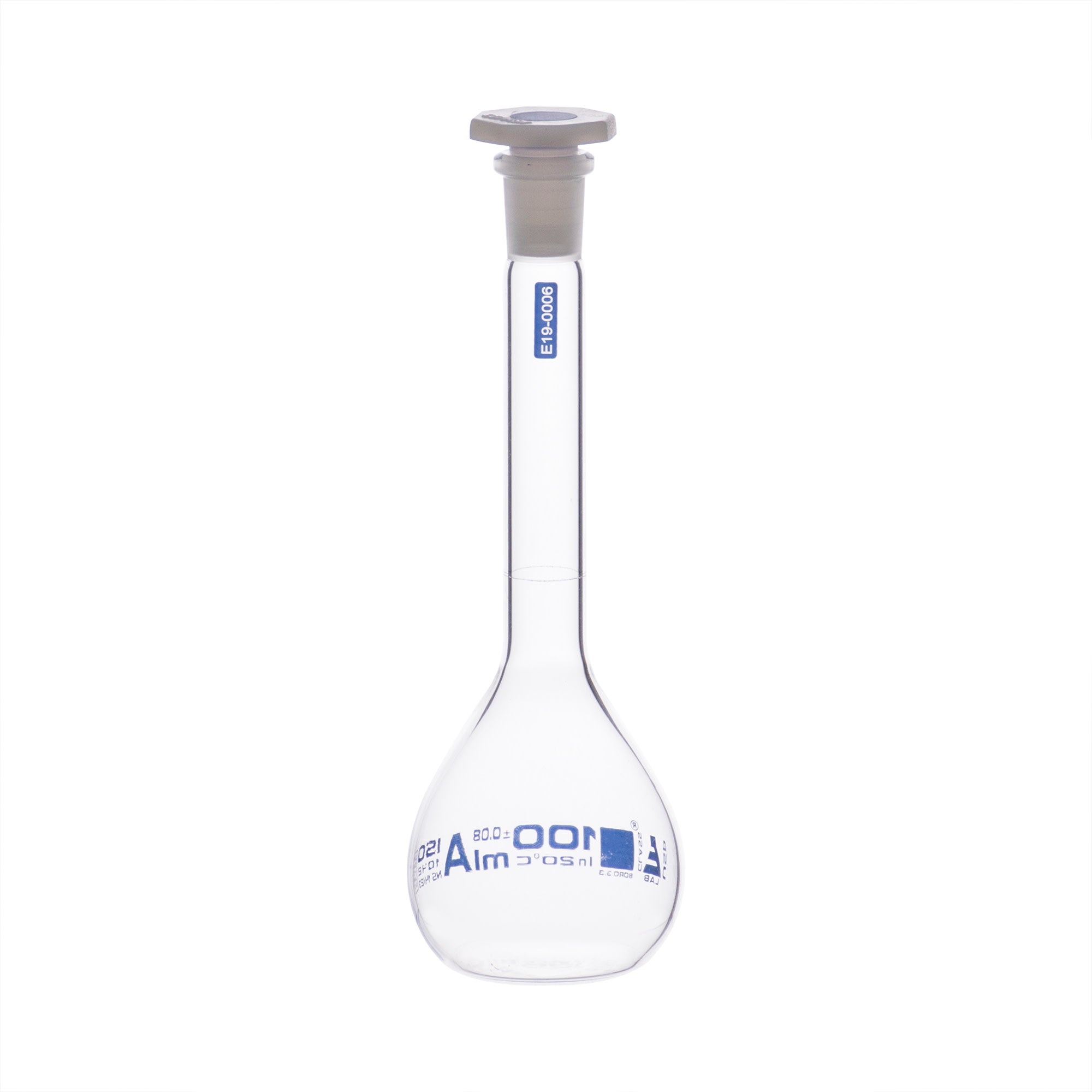 Borosilicate Glass Volumetric Flask with Solid Glass Stopper, 100 ml, USP Class A with Individual Work Certificate,  Pack of 2, Autoclavable