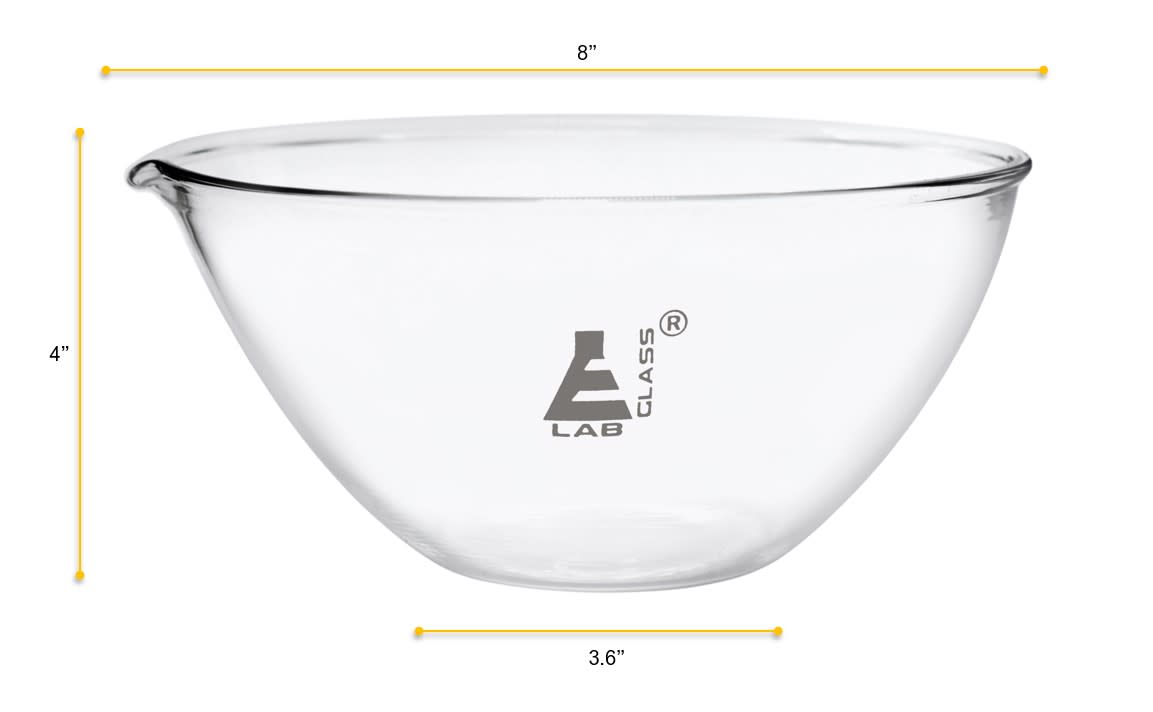Flat Bottom Borosilicate Evaporating Dish With Spout, 2000ml, Autoclavable