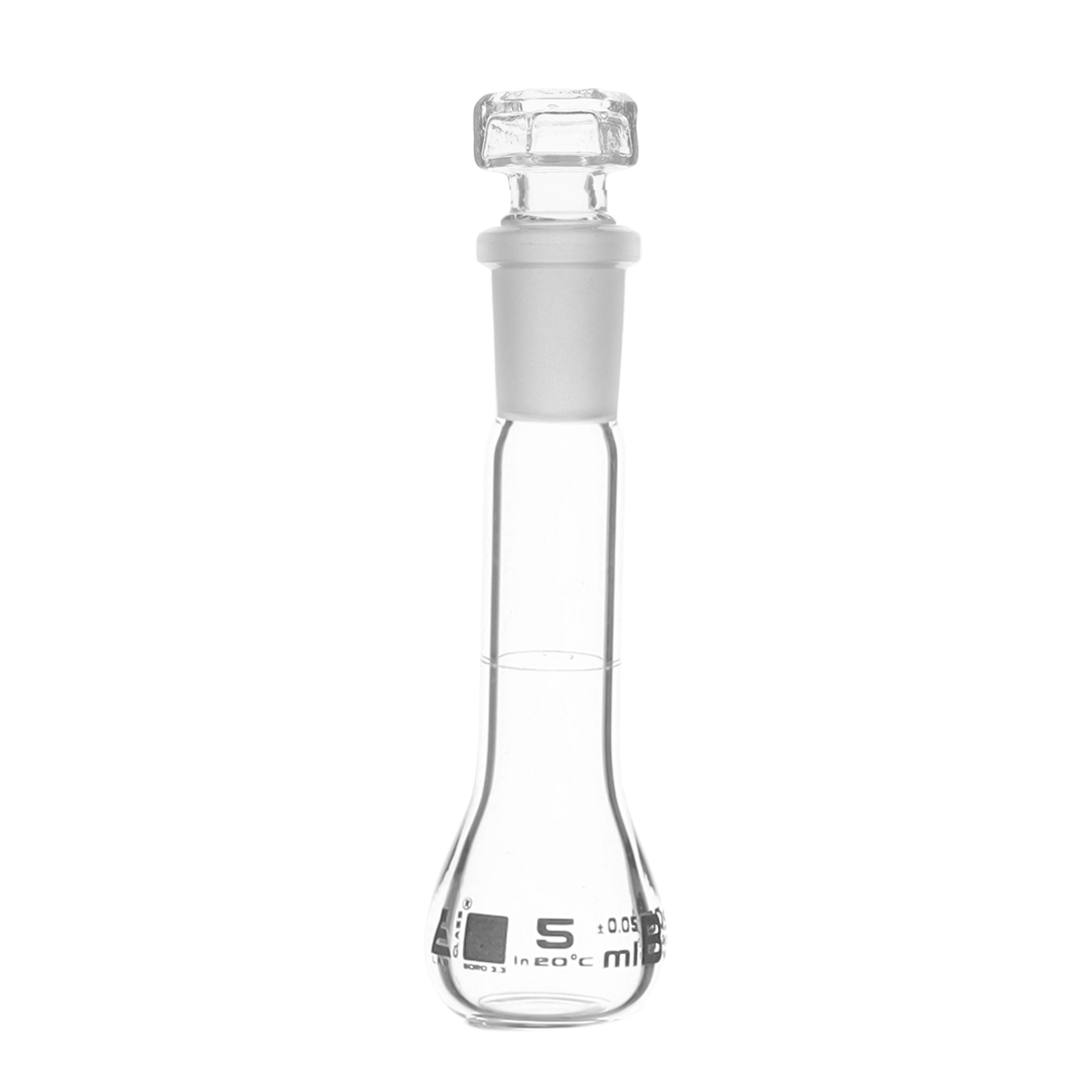 Borosilicate Volumetric Flask with Hollow Glass Stopper, 5ml, Class B, White Print, Autoclavable