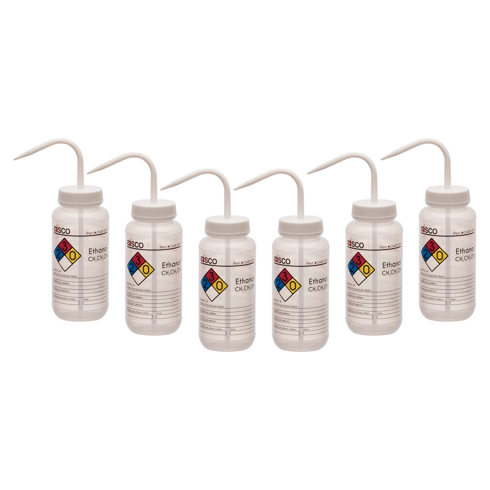 6PK Performance Plastic Wash Bottle, Ethano, 500 ml - Labeled (4 Color)