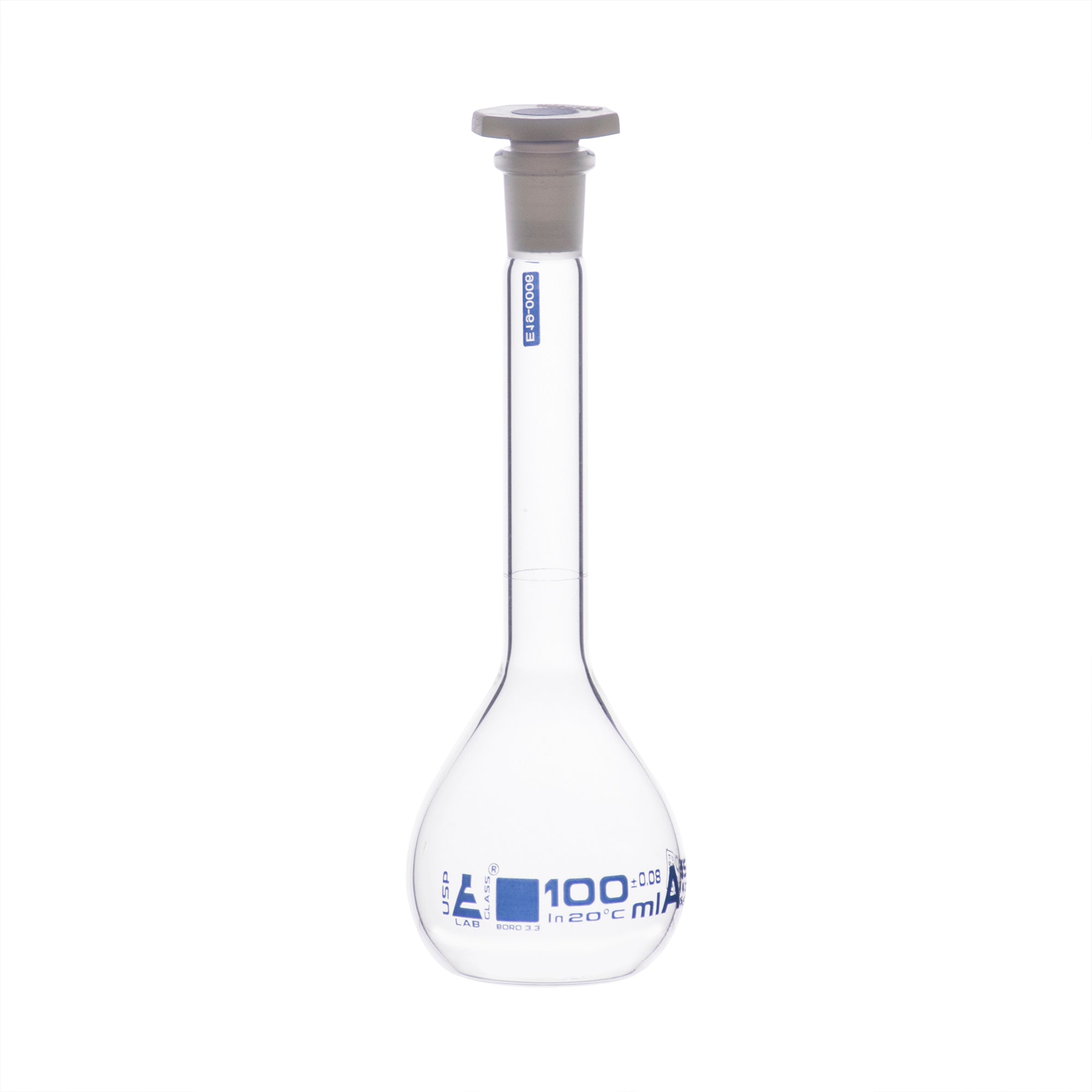 Borosilicate Glass Volumetric Flask with Solid Glass Stopper, 100 ml, USP Class A with Individual Work Certificate,  Pack of 2, Autoclavable