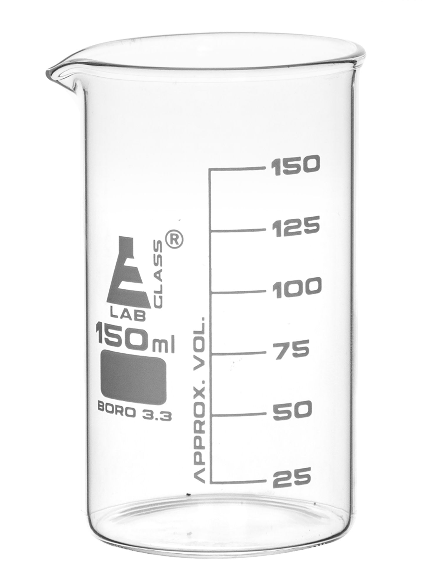 Borosilicate Tall Form Beaker, 150ml, 25ml Graduation, Autoclavable