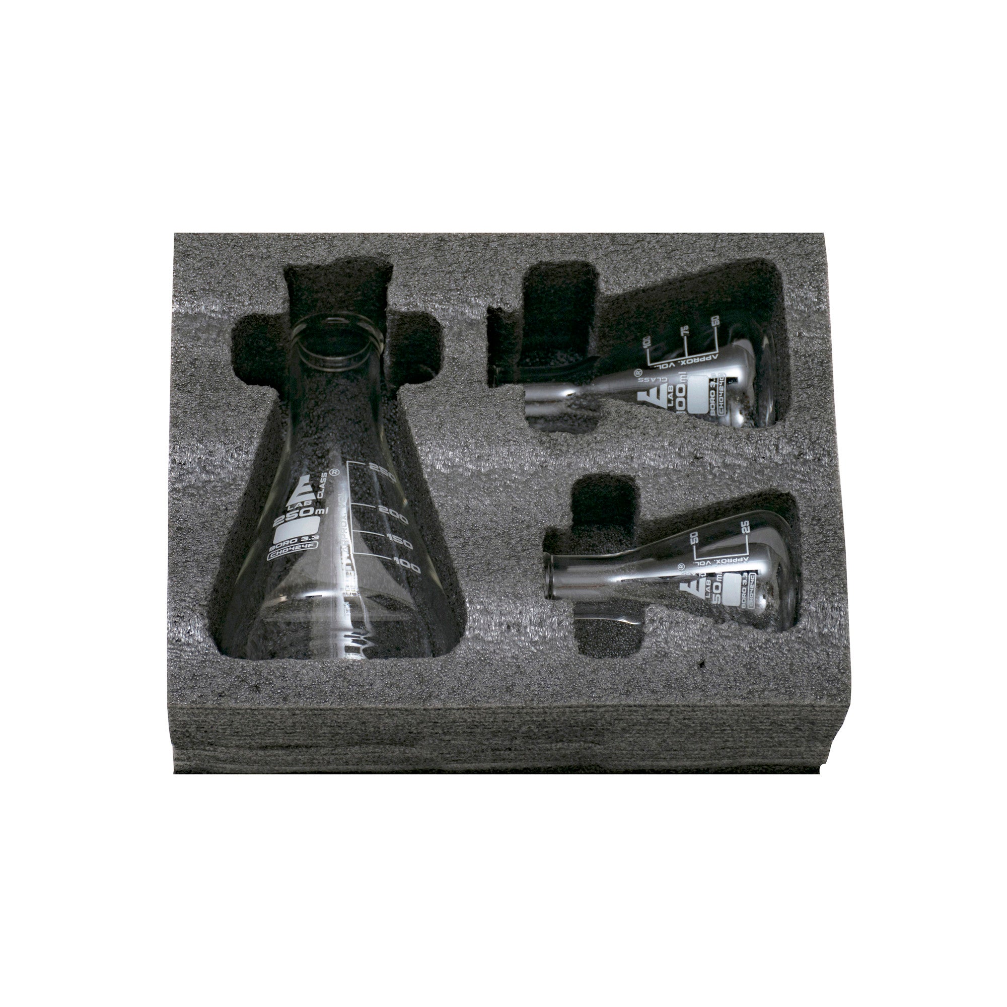 Borosilicate Glass Safety Pack Erlenmeyer Flask Set (50ml, 100ml & 250ml), Graduated, Autoclavable