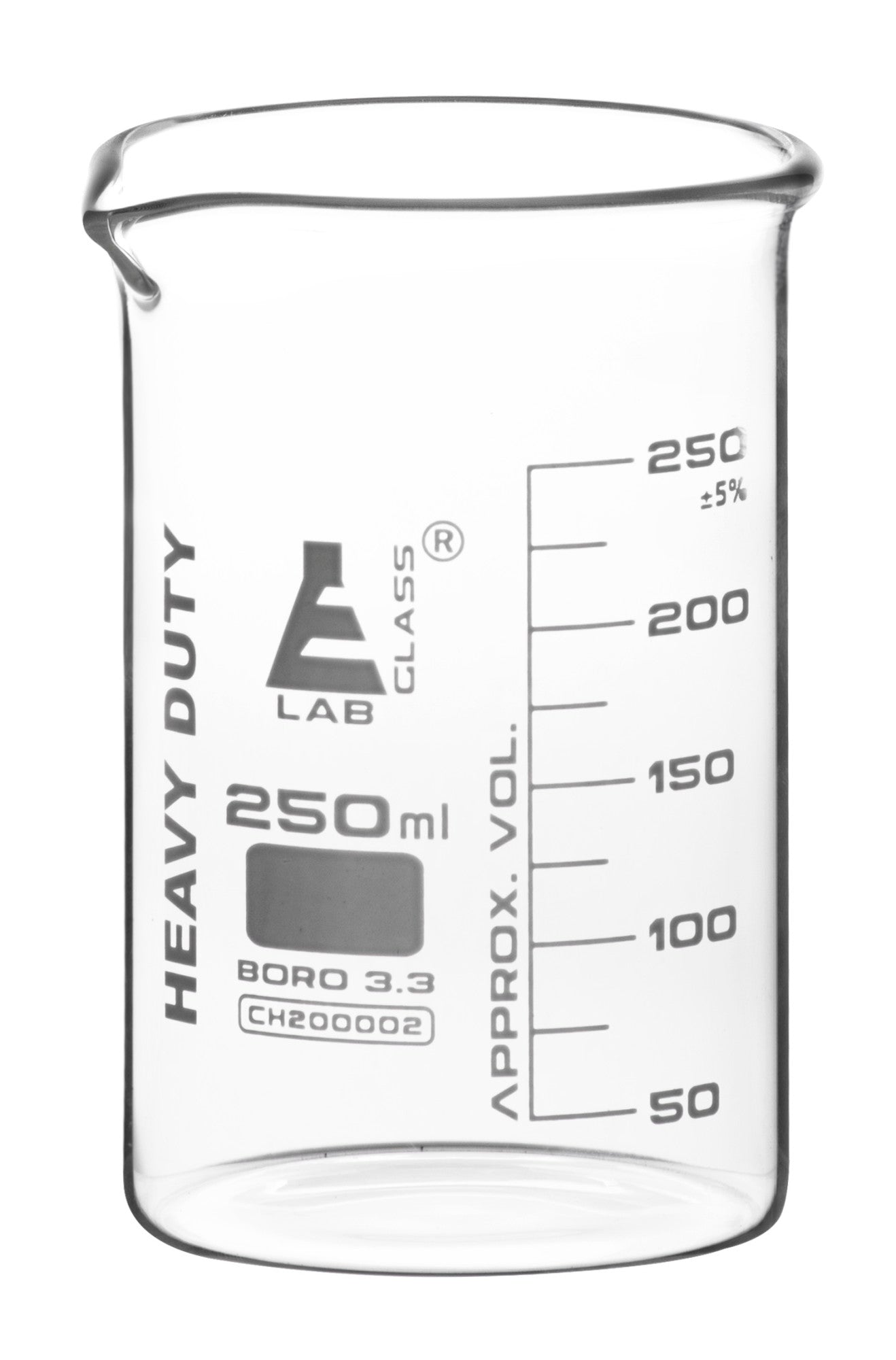 Borosilicate Heavy Duty Beaker, 250ml, 50ml Graduation, Autoclavable