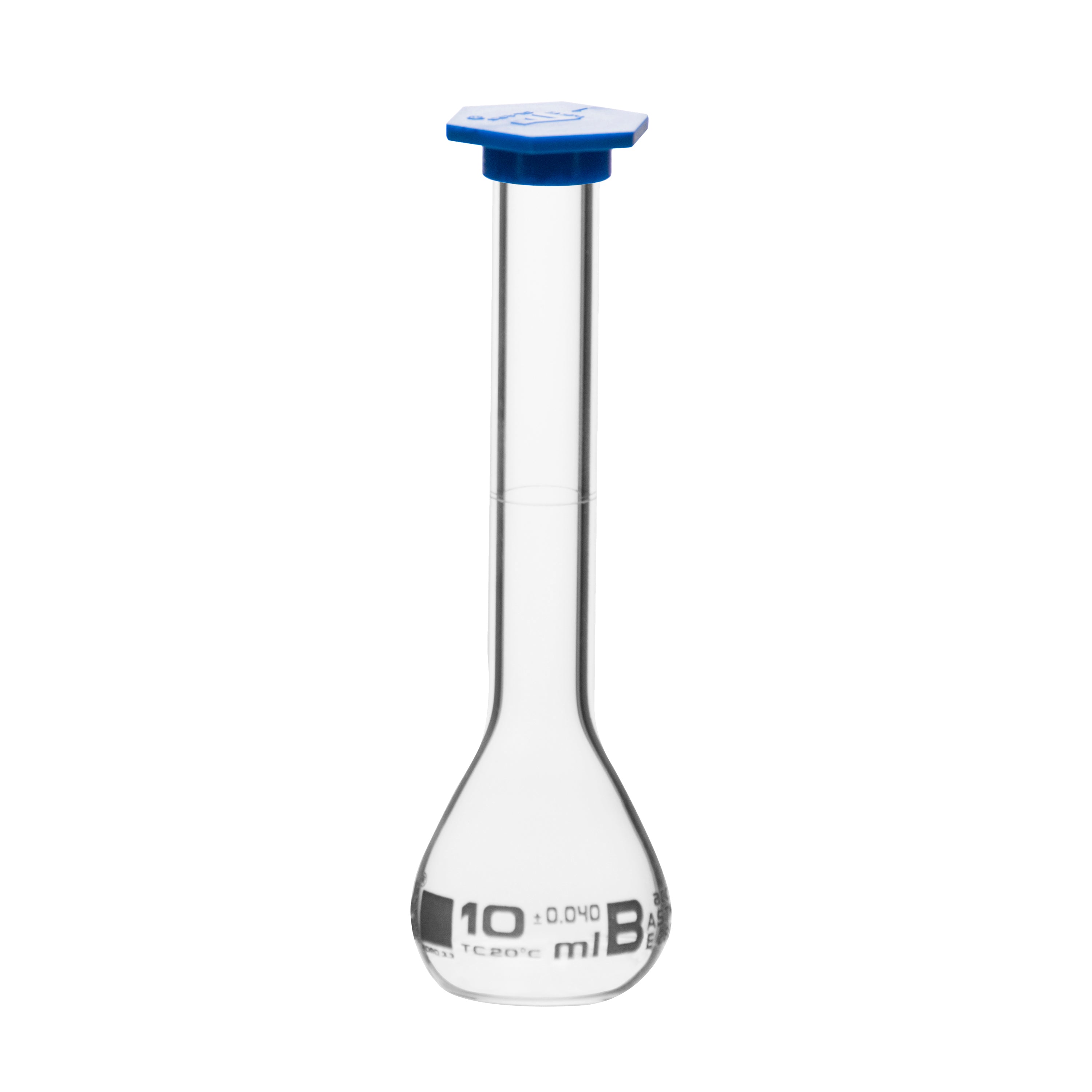 Borosilicate Volumetric Flask with Polyethylene Snap Cap, 10 ml, Class B, White Print, ASTM, Autoclavable