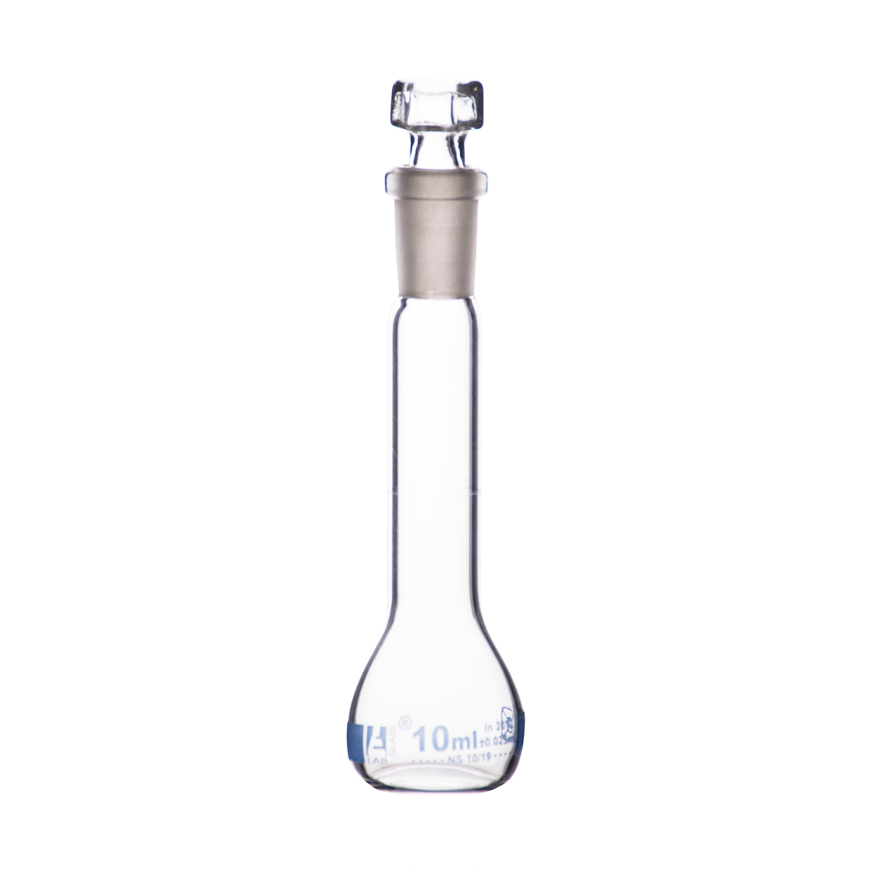 Borosilicate Volumetric Flask with Hollow Glass Stopper, 10ml, Class B, Blue Print, Autoclavable